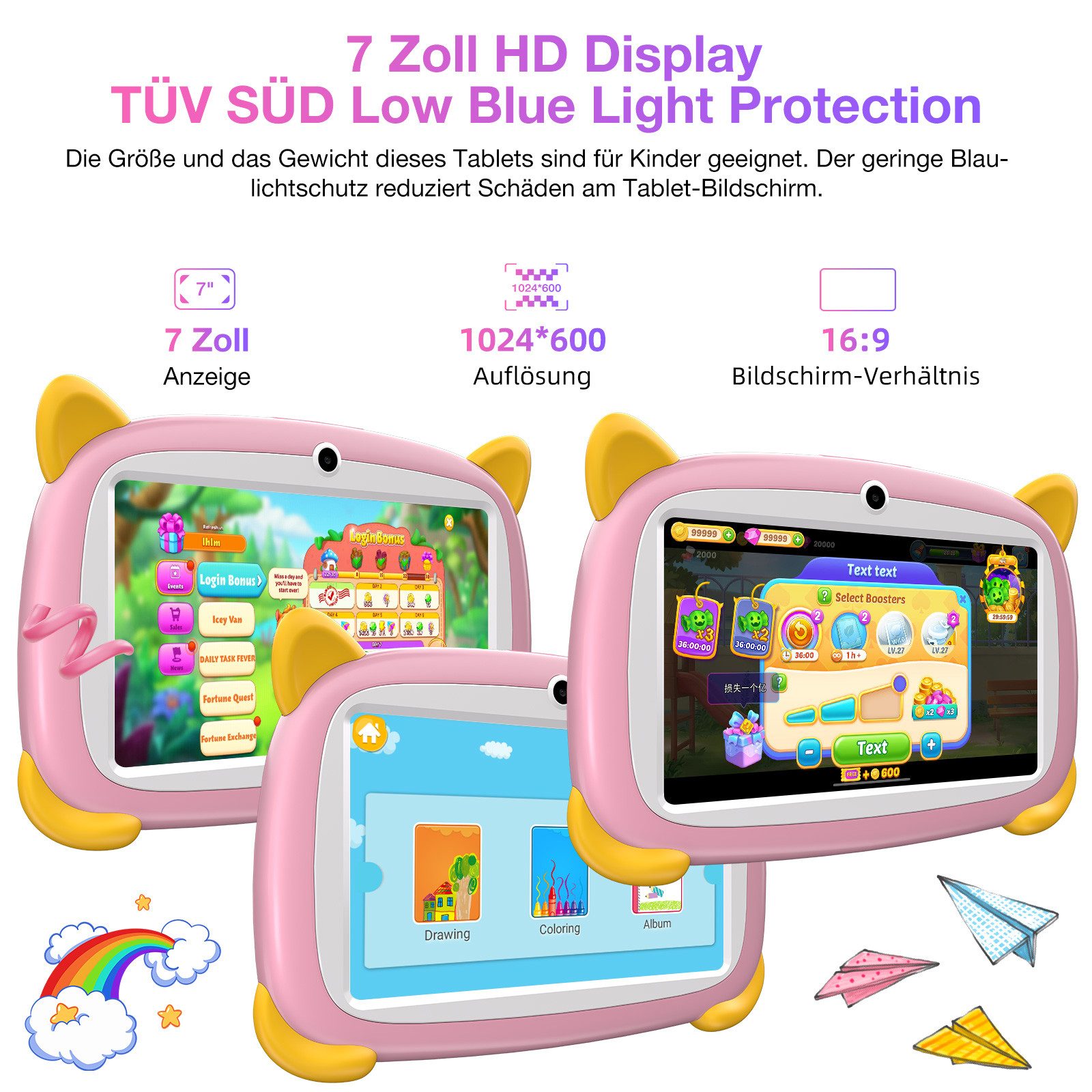 DOOGEE U7 Kids Table 32GB/1TB icherheitskoffer für Spiel und Lernen Kinder Tablet (7", 32 GB, 3400mAh, Augenschutz-Zertifizierung + Kinderschutzetui)