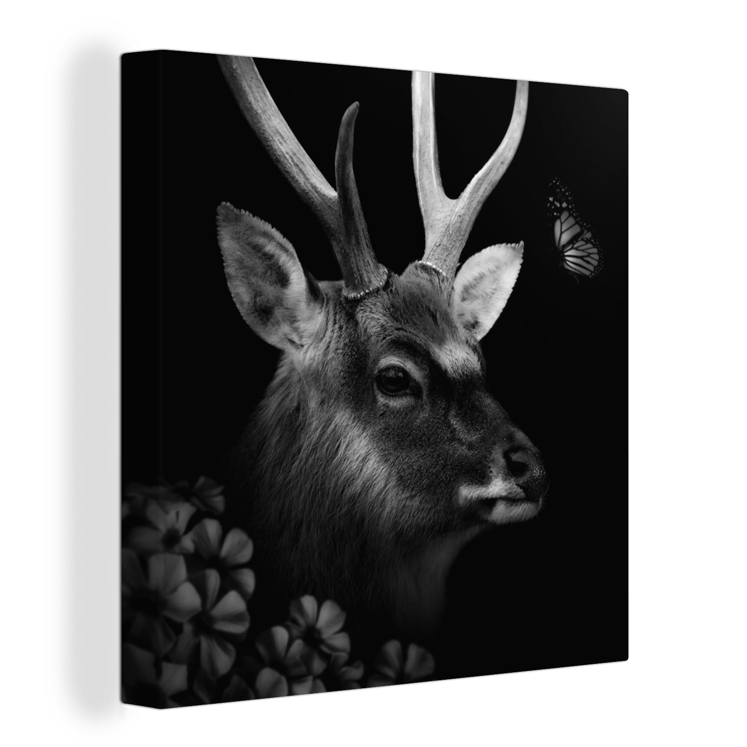 OneMillionCanvasses® Leinwandbild Tiere - Hirsche - Dschungel - Schwarz - Weiß, (1 St), Leinwand Bilder für Wohnzimmer Schlafzimmer
