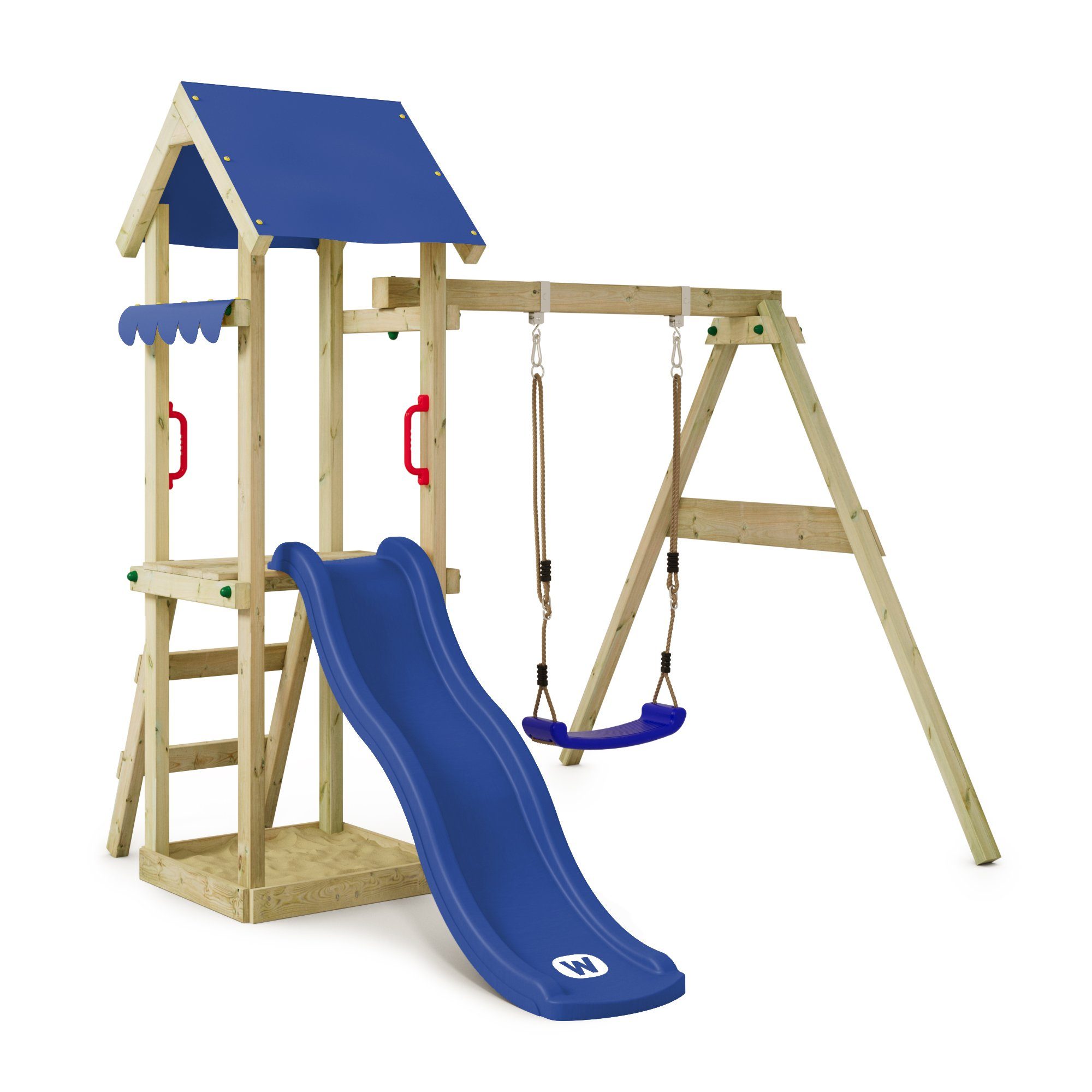 Wickey Spielturm TinyWave - Klettergerüst für Kleinkinder mit Schaukel & Rutsche, Holz-Kletterturm mit Sandkasten & 10-Jahren Garantie*