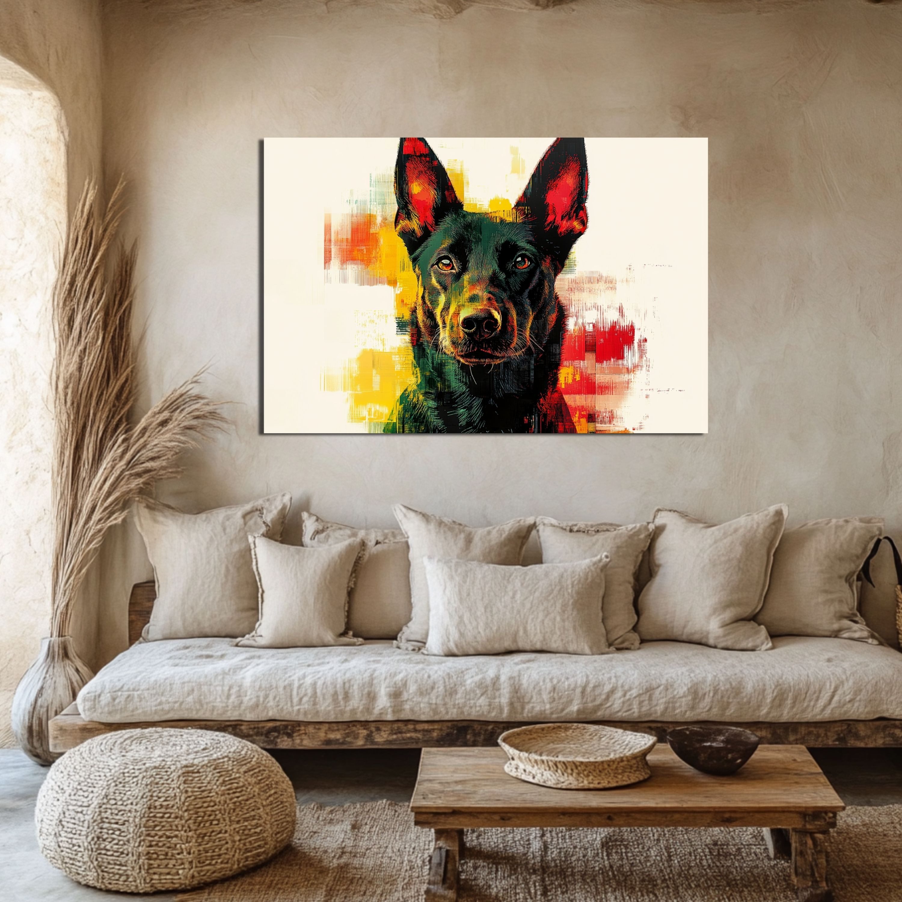 DARO Design Leinwandbild Modern Abstrakt Wandbilder XXL Wandbild Wand Deko Leinwand Bilder, (Malinois Warhol Glitch - Bild groß Wohnzimmer Schlafzimmer Küche Esszimmer Einteilig Querformat Fotodruck Leinwände Wanddeko Abstrakte Kunst Boho), 30x20cm