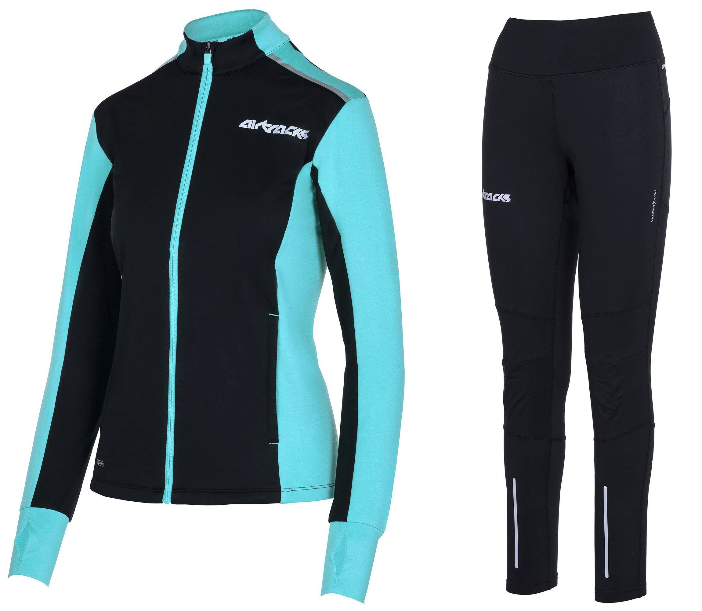 Airtracks Lauftights Winter Damen Laufset Pro Line: Laufshirt + Hose Lang (Laufbekleidung mit warme Thermoqualität, Laufset 2 -tlg) bei kaltem Wetter Herbst - Winter » S M L Xl XXL XXXL «