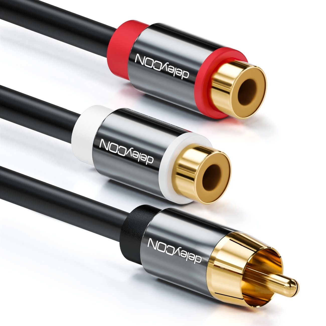 deleyCON 0,2m Cinch Y-Adapter Kabel für Subwoofer 1xStecker zu Audio- & Video-Kabel