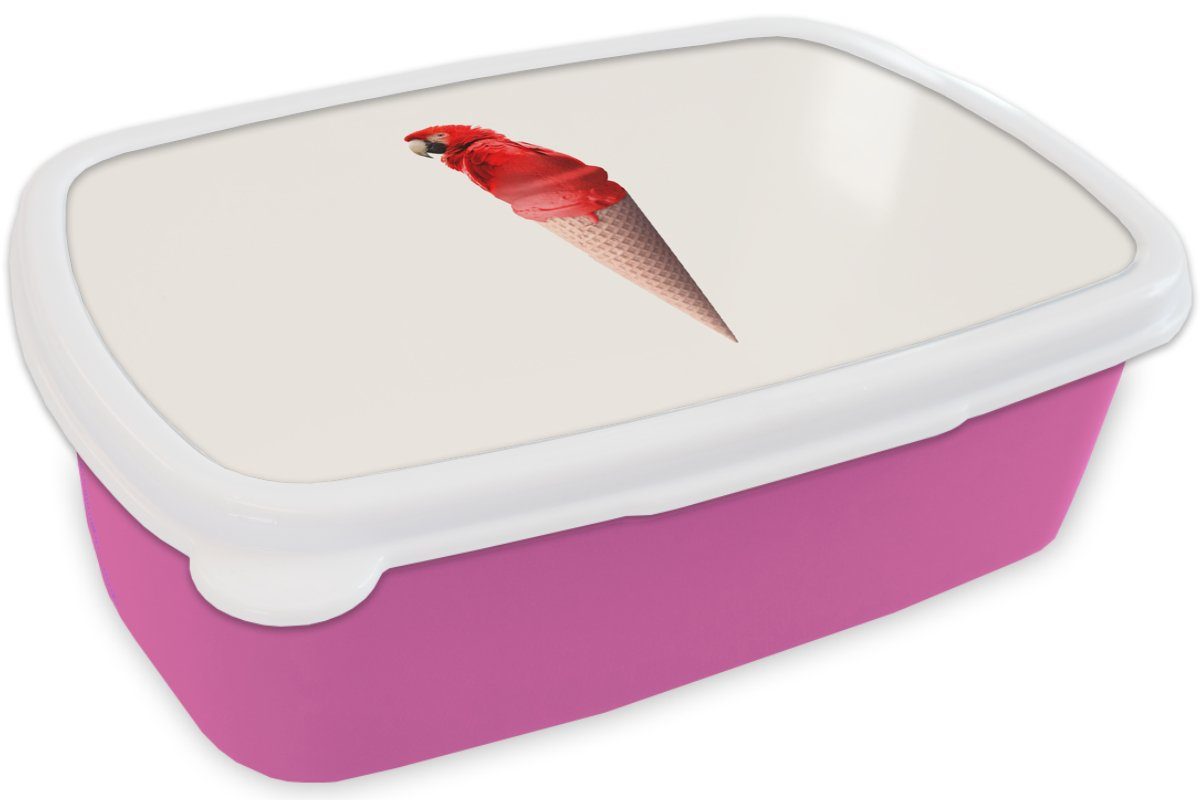 rosa - Lunchbox Kunststoff Rot Erwachsene, - Brotbox (2-tlg), Kinder, Eiscreme Brotdose Papagei Snackbox, - Kunststoff, Weiß, MuchoWow für Mädchen, - Eistüten