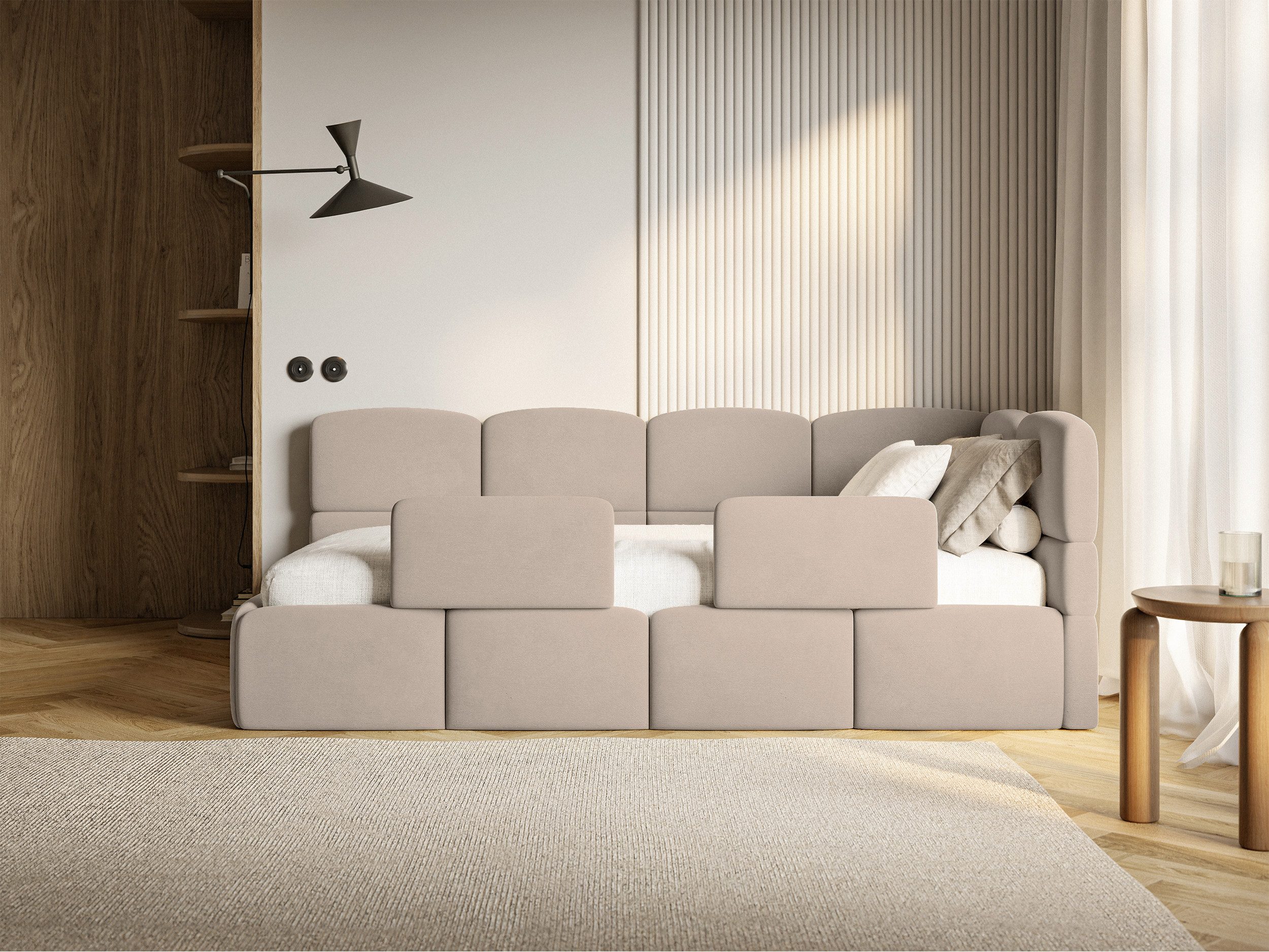 Selsey Kinderbett CLOUDY, Matratze, 2x Rausfallschutz, Bettkasten, Easy-Clean-Samt, 90x200 cm