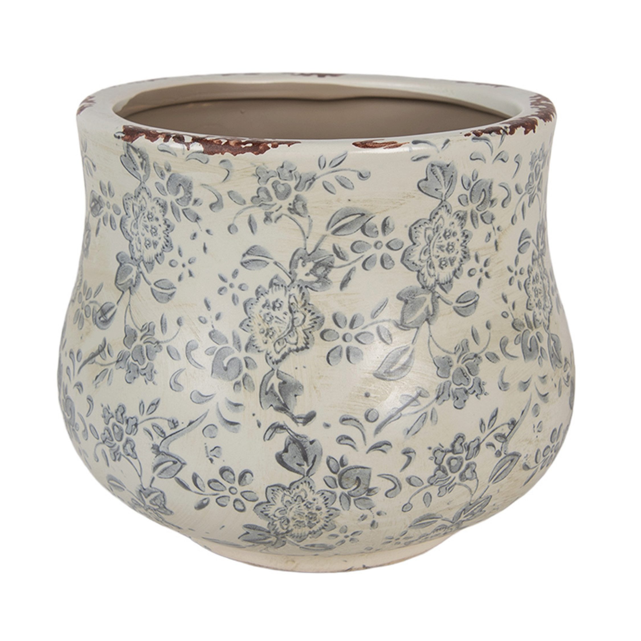 Clayre & Eef Dekovase Clayre & Eef Blumentopf Grün mit Blumenmotiv
