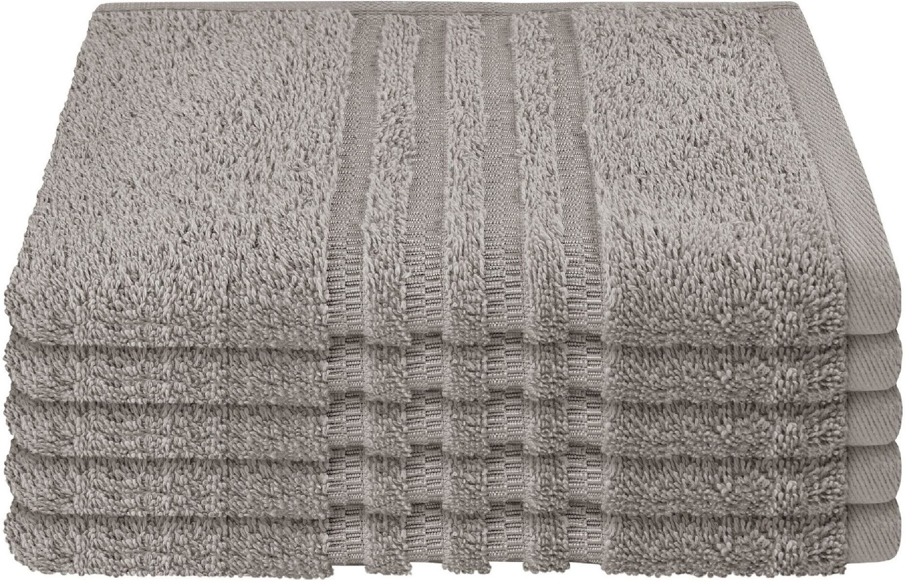 Schiesser Gästehandtücher Milano aus 100% Baumwolle mit eleganter Bordüre in Hoch-Tief-Optik, Frottier (Set, 5-St), OEKO-TEX® MADE IN GREEN
