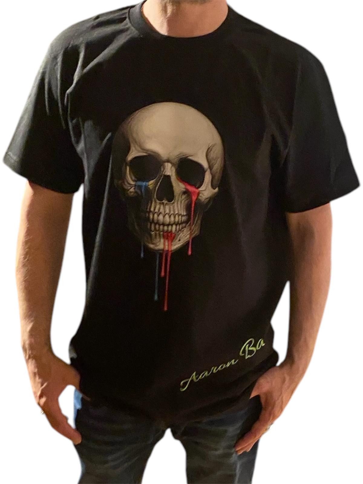 Aaron Bane Kurzarmshirt Soul Split Skull Shirt Schwarz T-Shirt Totenkopf Farb-Drip Streetwear