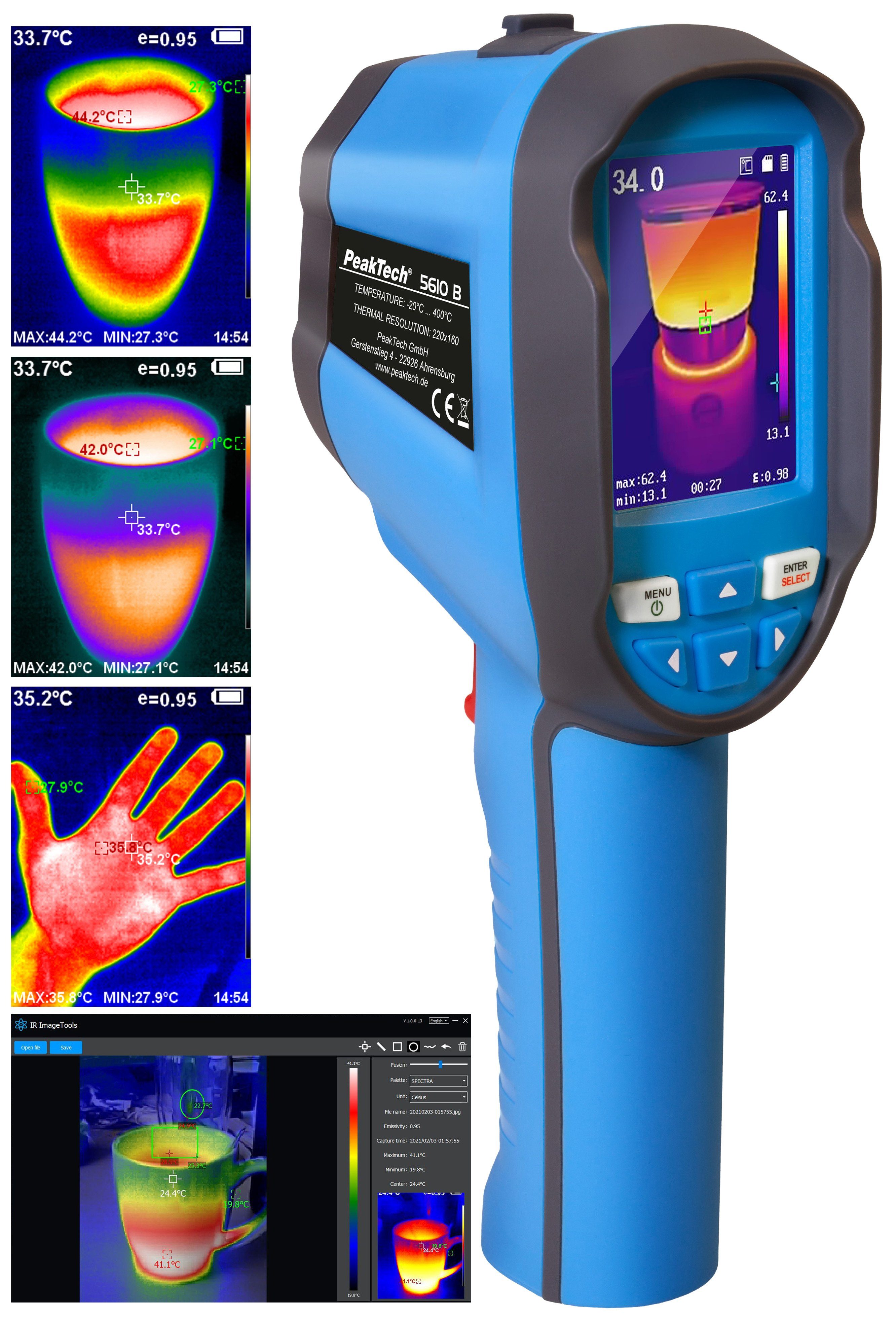 PeakTech Wärmebildkamera PeakTech 5610 B: IR-Wärmebildkamera 2,8", 220x160 px, -20°C ... 400°C