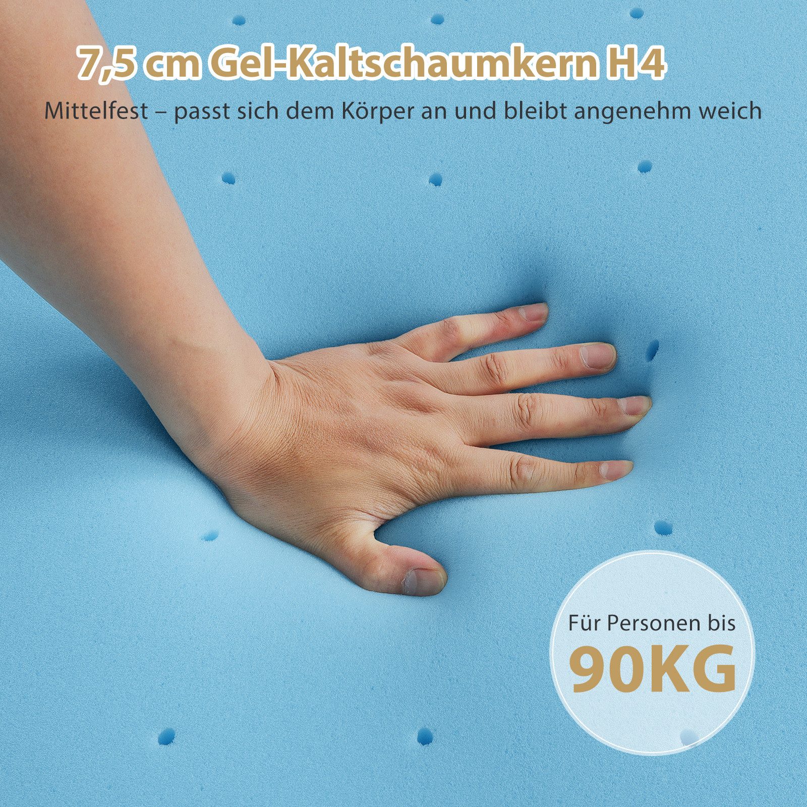 BedStory, Topper 180 x 200 cm topper H4 mittelhart oder H6 extra Hart Matratzentopper, 7.6 cm hoch, Kaltschaum, (Packung), Doppelte Rutschfestigkeit, Maschinenwaschbarer Bezug, OEKO-TEX®
