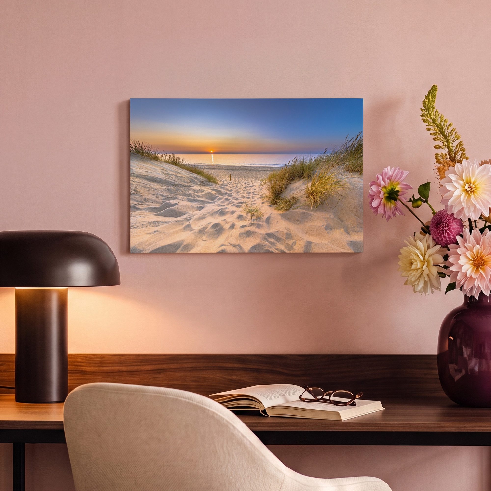 OneMillionCanvasses® Leinwandbild Düne - Sonnenuntergang - Horizont - Strand - Gras, Fotodruck (1 St), Leinwand Canvas Wandbild, Wanddekoration 20x30 cm – Bild 4 von 5