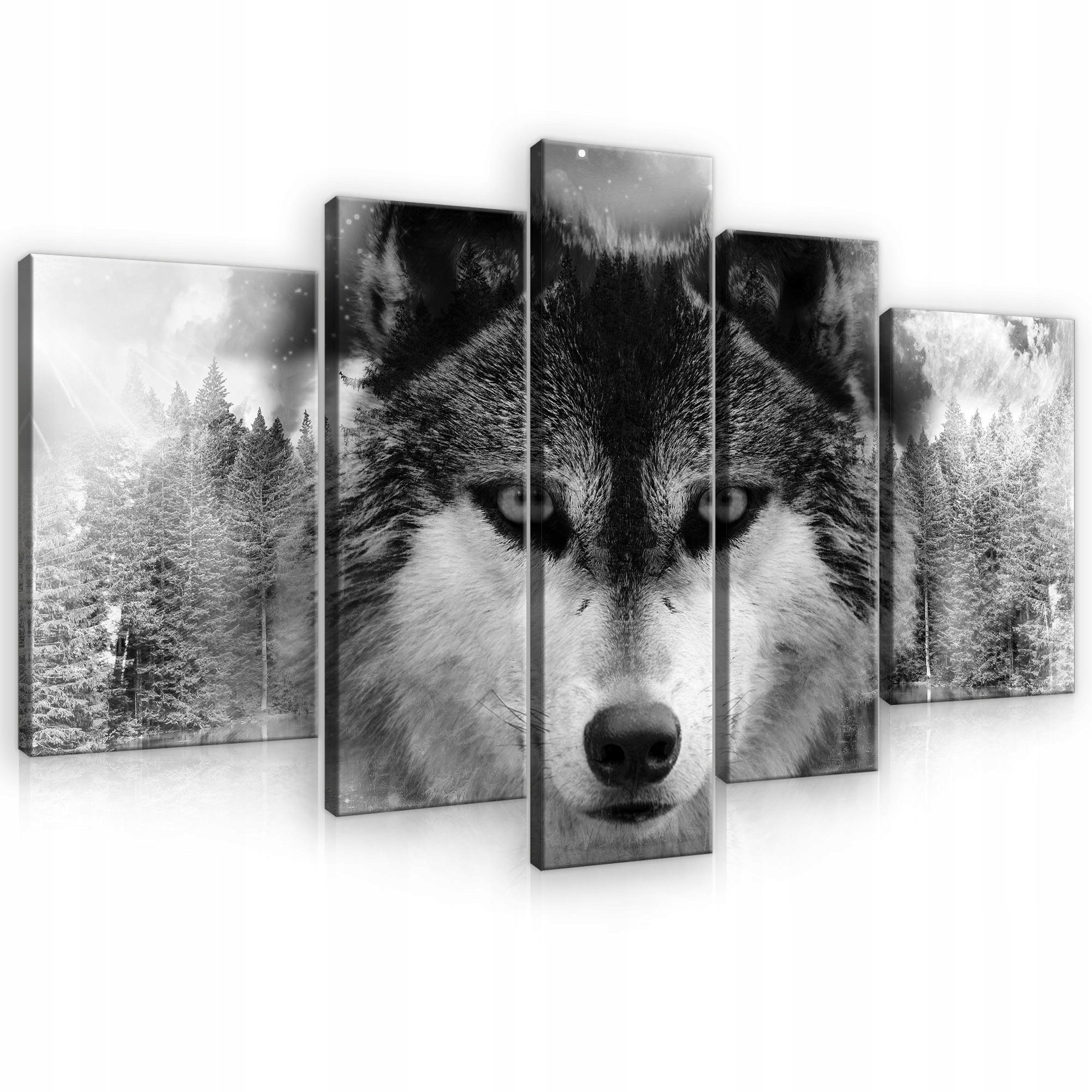 Wallarena Leinwandbild Tiere Natur Wolf Grau Wandbild 170x100 cm Groß SET XXL Wandbilder Leinwandbilder Modern Canvas Kunstdruck Bild Auf Leinwand Bilder für Wohnzimmer Schlafzimmer, Tiere (Set 5 teilig), Aufhängefertig