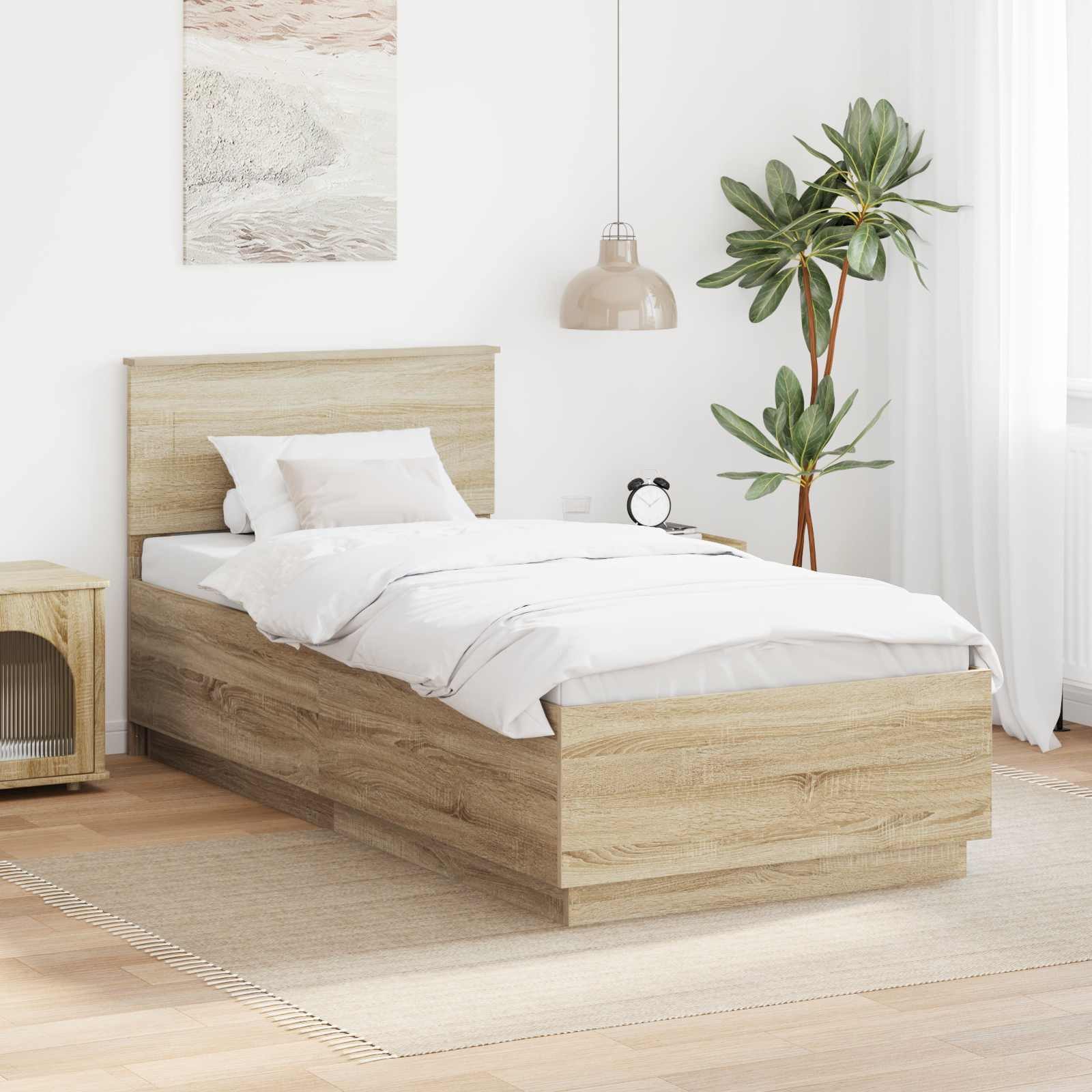 vidaXL Bettgestell Bettrahmen mit Kopfteil Sonoma-Eiche 90 x 190 cm Holzwerkstoff (1-tlg) – Bild 2 von 5