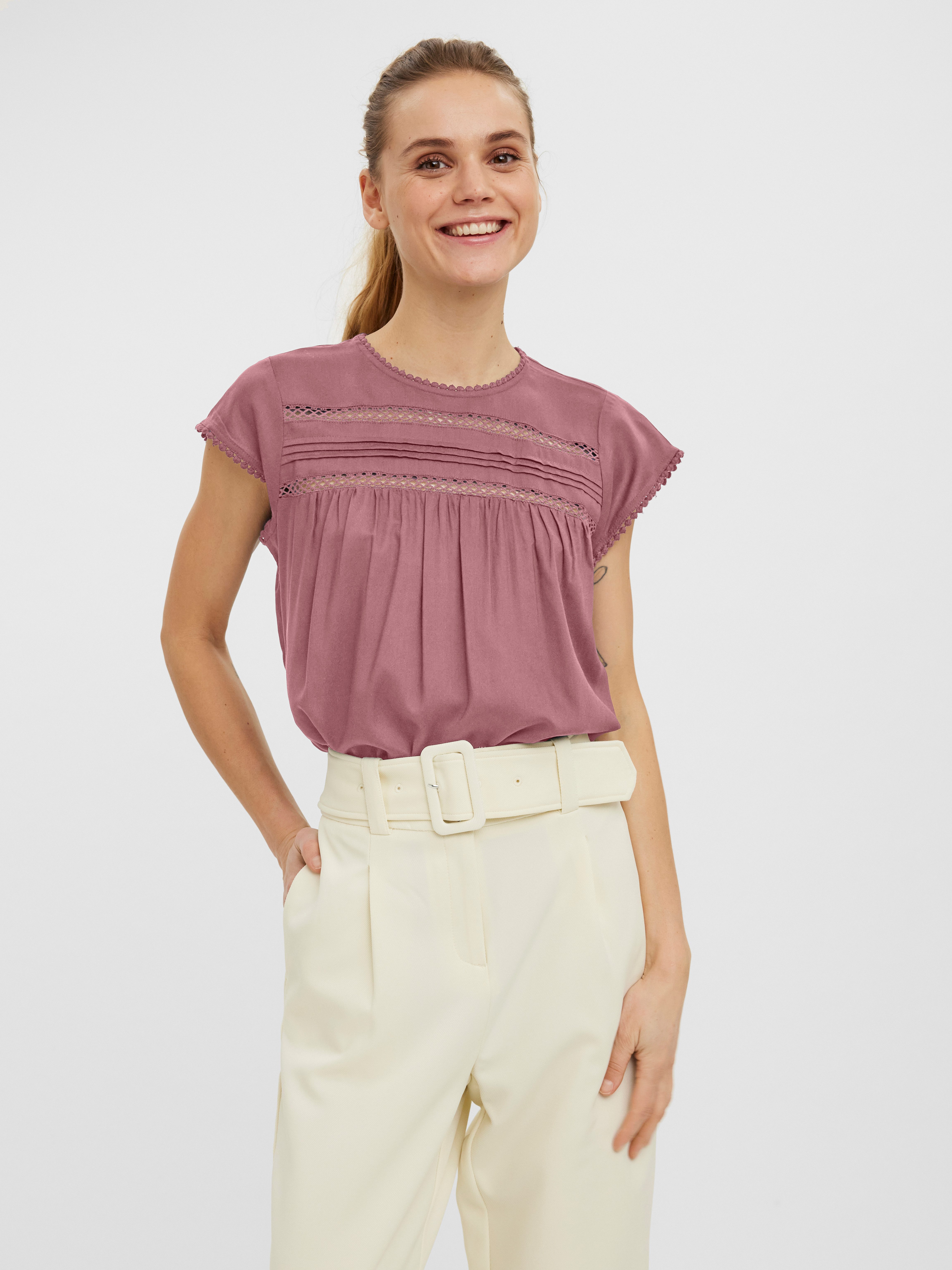 Vero Moda Kurzarmbluse VMDEBBIE PLEAT S/L TOP GA NOOS Viskose, regular fit günstig online kaufen