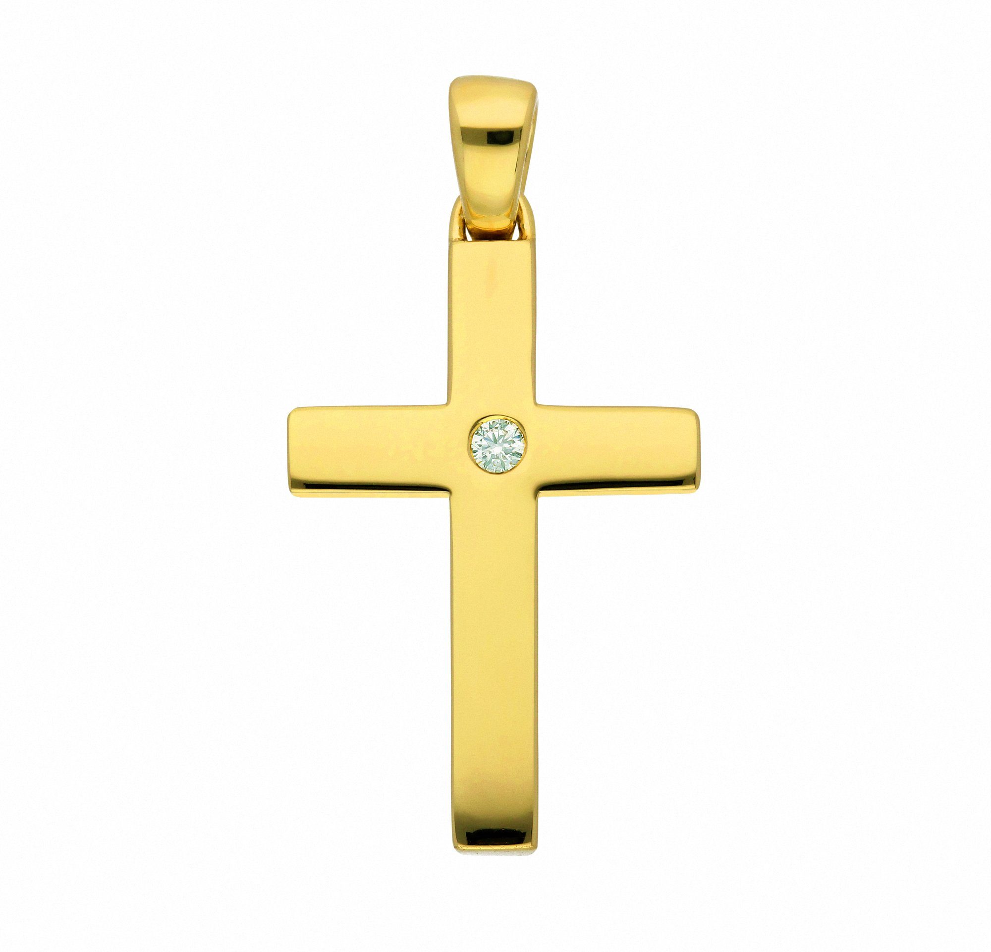 Adelia´s Kettenanhänger Damen & Herren 585 Gold Kreuz Anhänger mit Diamant Brillant, mit Diamant / Brillant Goldschmuck für Damen & Herren