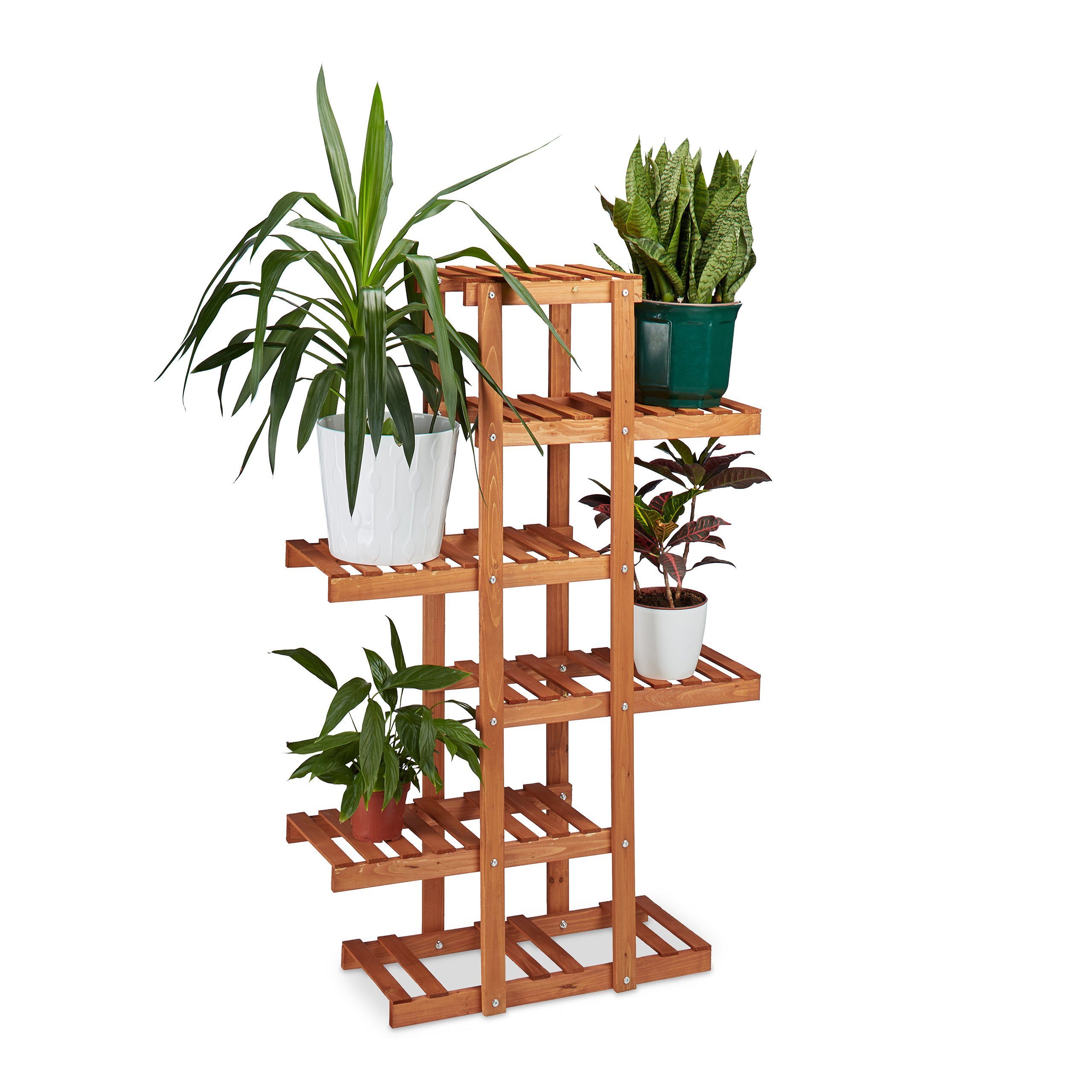 relaxdays Blumenständer Blumenregal aus Holz, Honigbraun günstig online kaufen