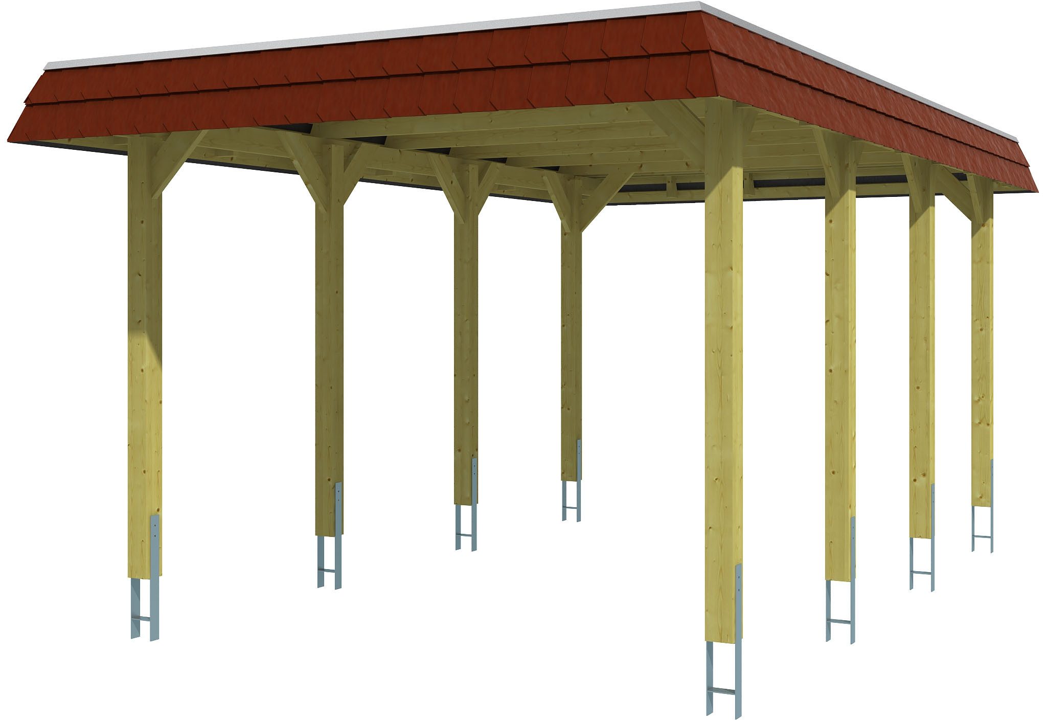 Skanholz Einzelcarport Spreewald, BxT: 345x589 cm, 206 cm Einfahrtshöhe, mit EPDM-Dach, rote Blende