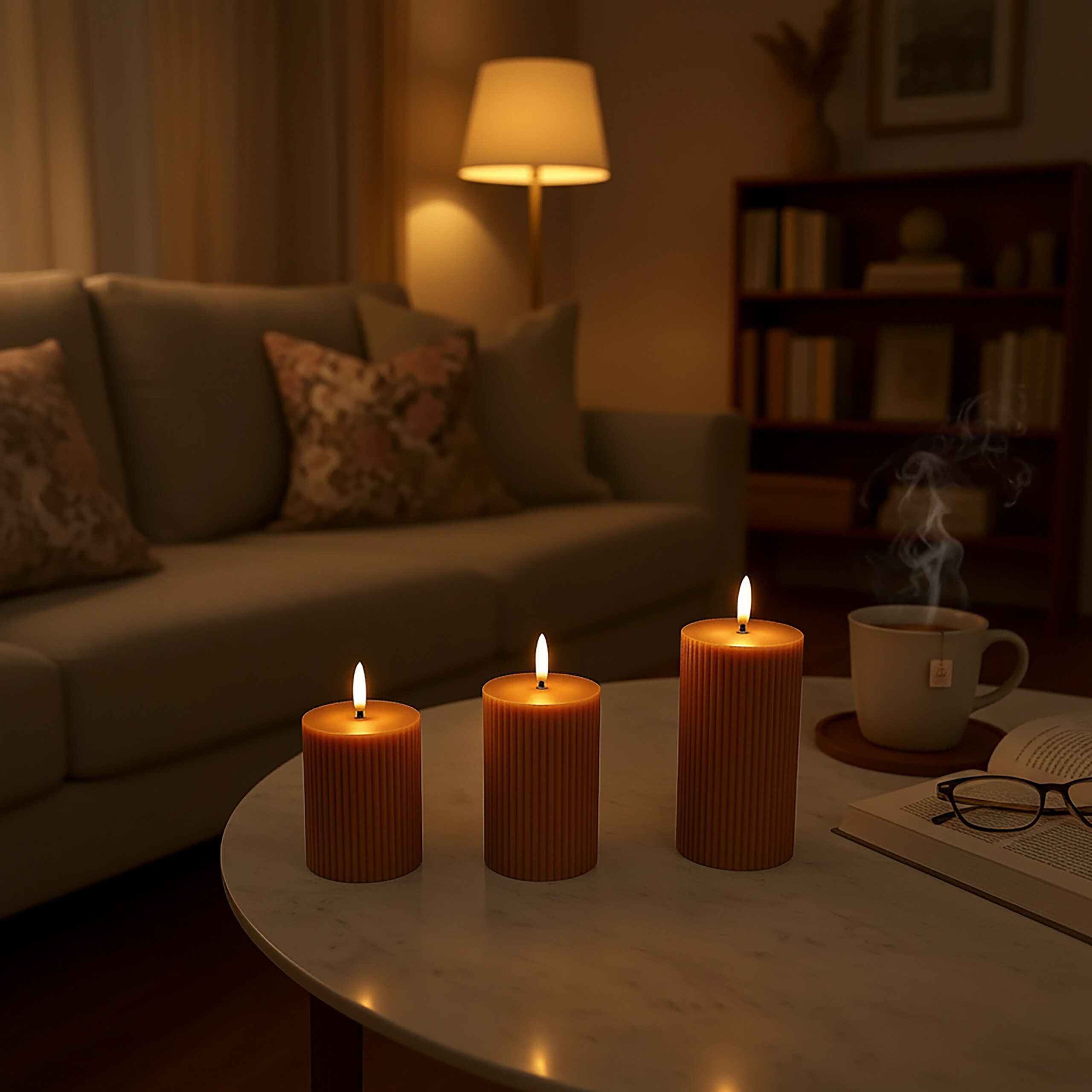 relaxdays LED-Kerze 3er Set, Altrosa