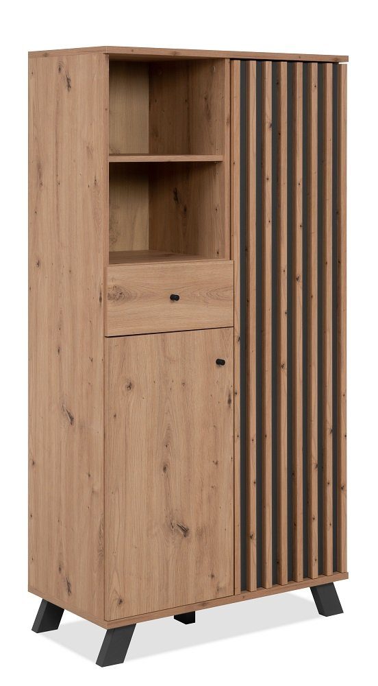 Finori Vitrine Highboard Medan, mit 3D-Lamellen, Artisan Eiche / anthrazit