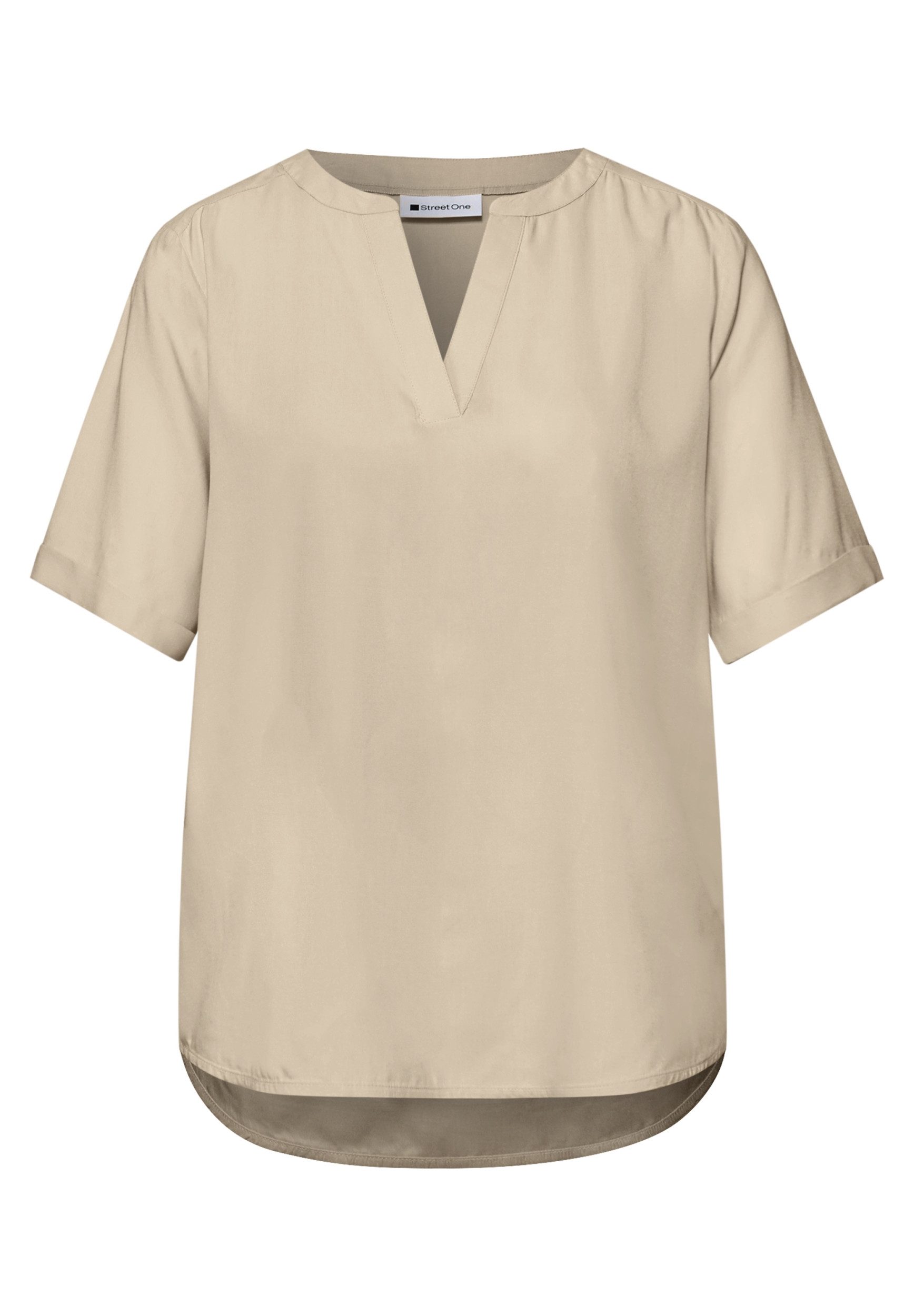 STREET ONE Kurzarmbluse QR Splitneck blouse w turn-up günstig online kaufen