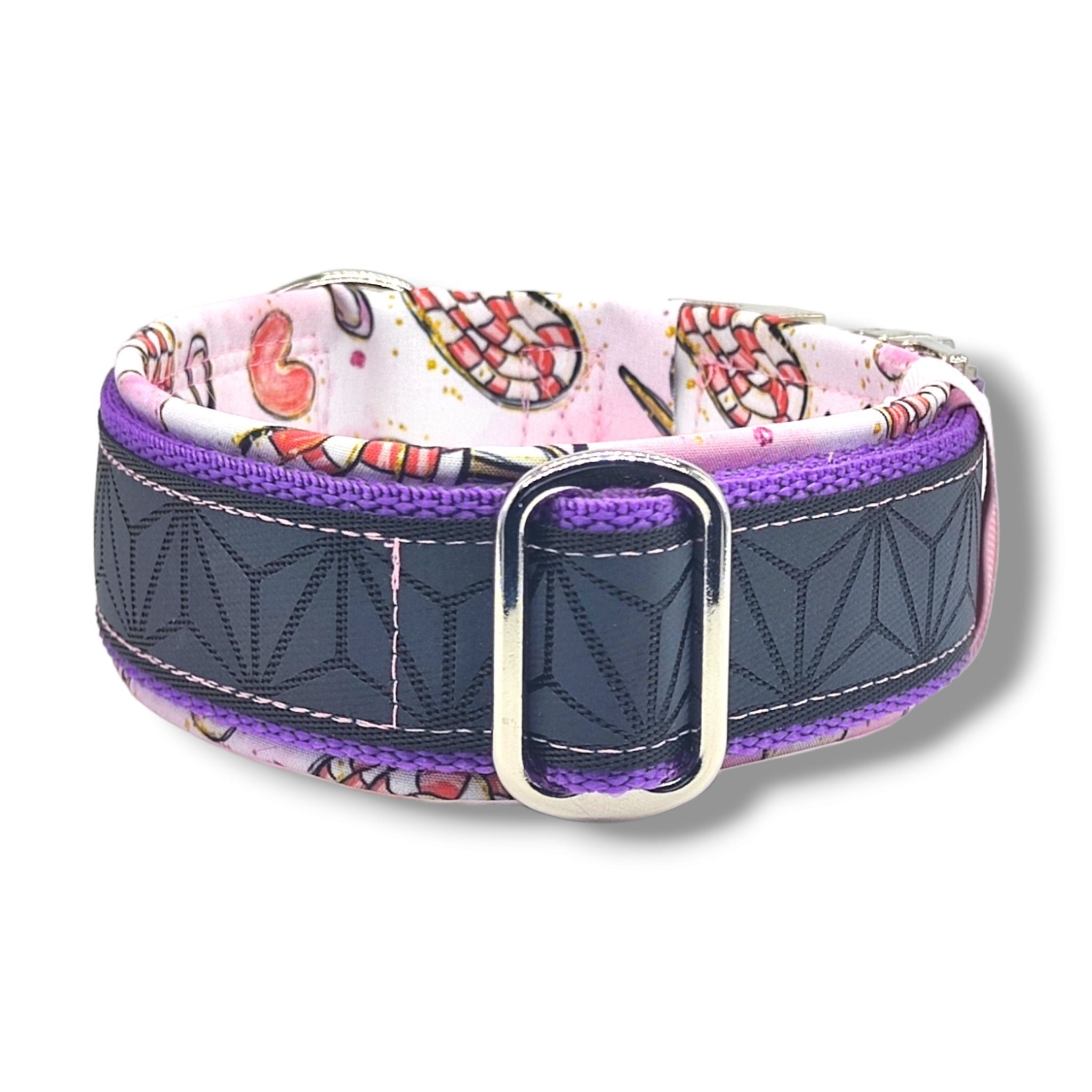 D by E Couture Hunde-Halsband "Lollipop II", reflektierend, gepolstert, verstellbar, 50mm breit, Handmade