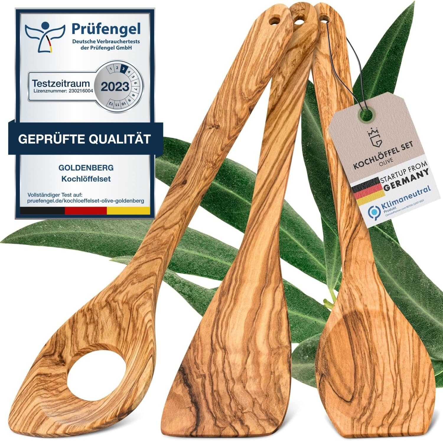 Goldenberg Kochlöffel Set - Made in Germany - feinstes Olivenholz aus Italien, Robust & Langlebig -Kochlöffel Holz & Pfannenwender