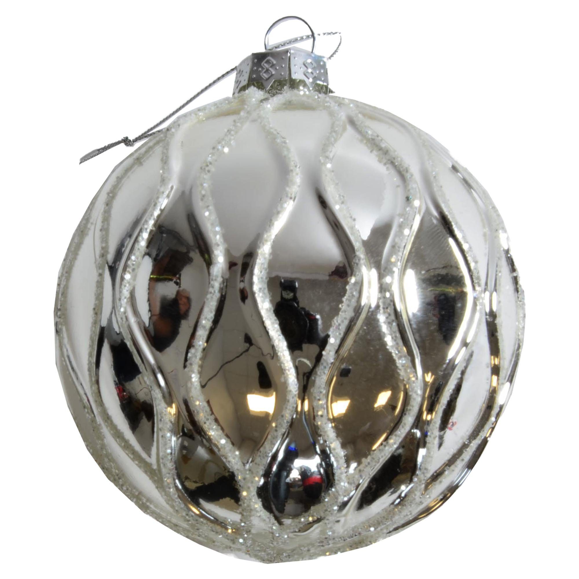 B&S Weihnachtsbaumkugel Weihnachtsbaumkugel aus Glas Ø 10 cm Silber Welle