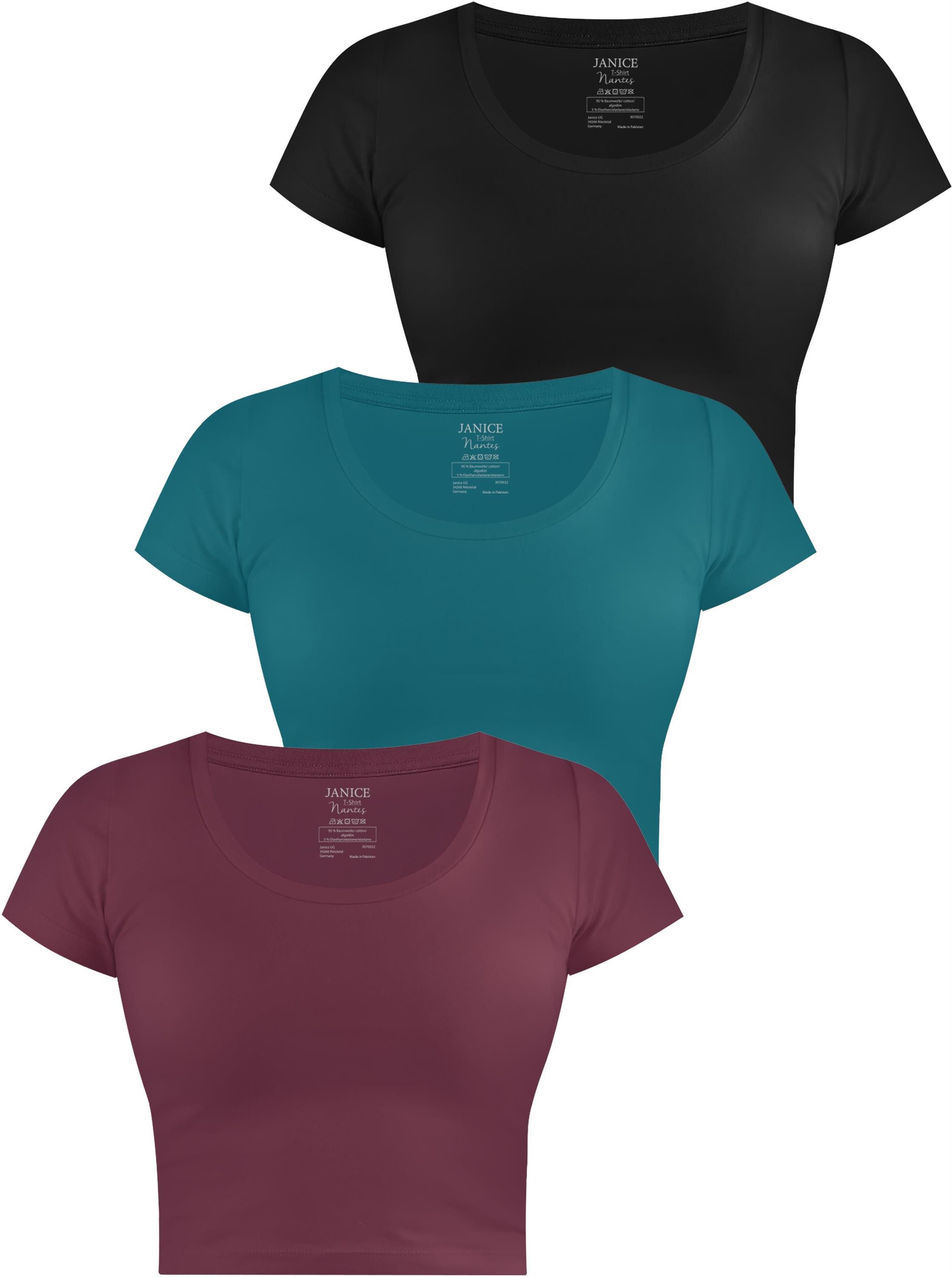 Janice Kurzarmshirt 3 x Damen crop T-Shirt Nantes Kurzes Shirt aus Baumwolle