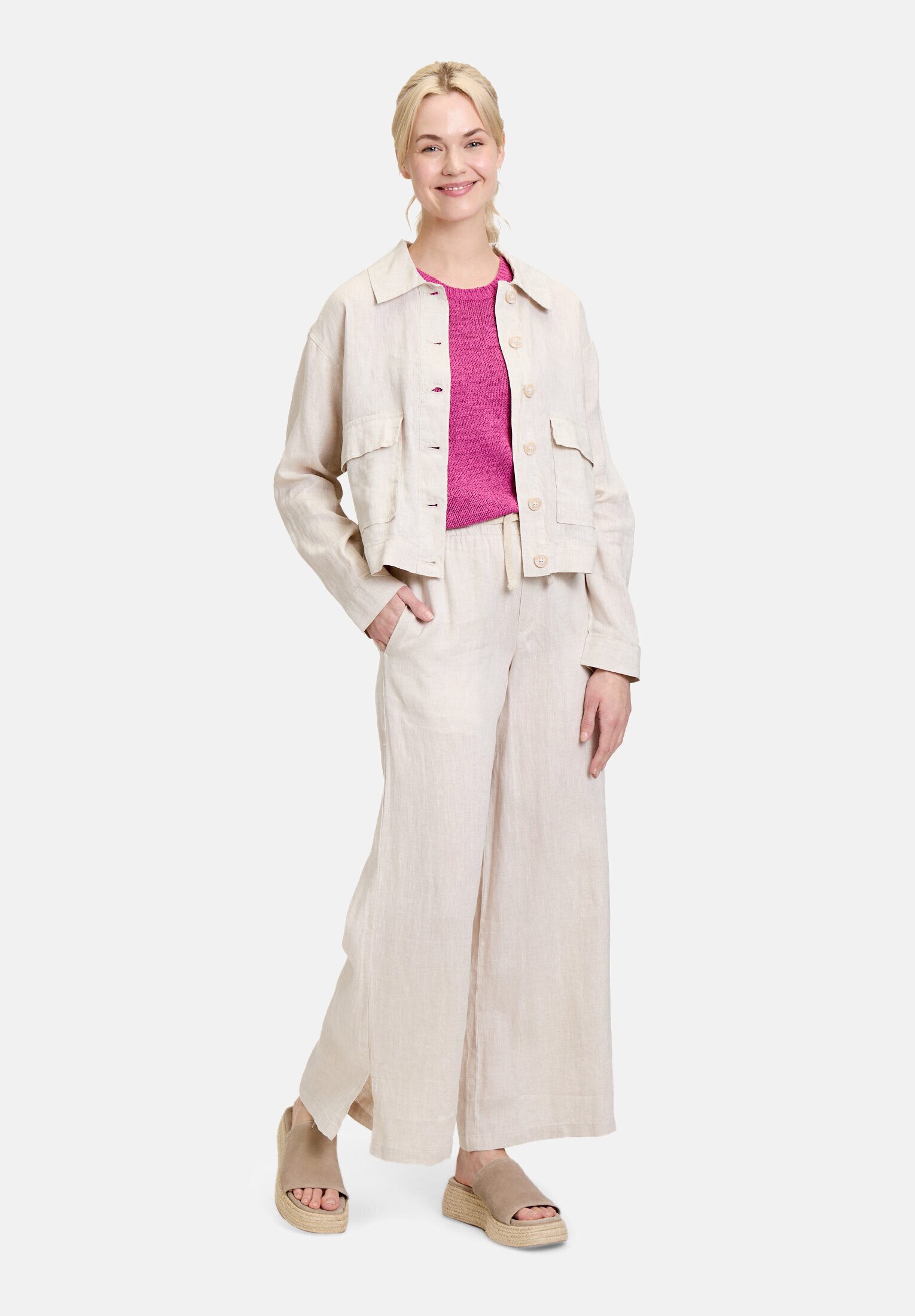Cartoon Leinenhose Damen mit Taschen Material