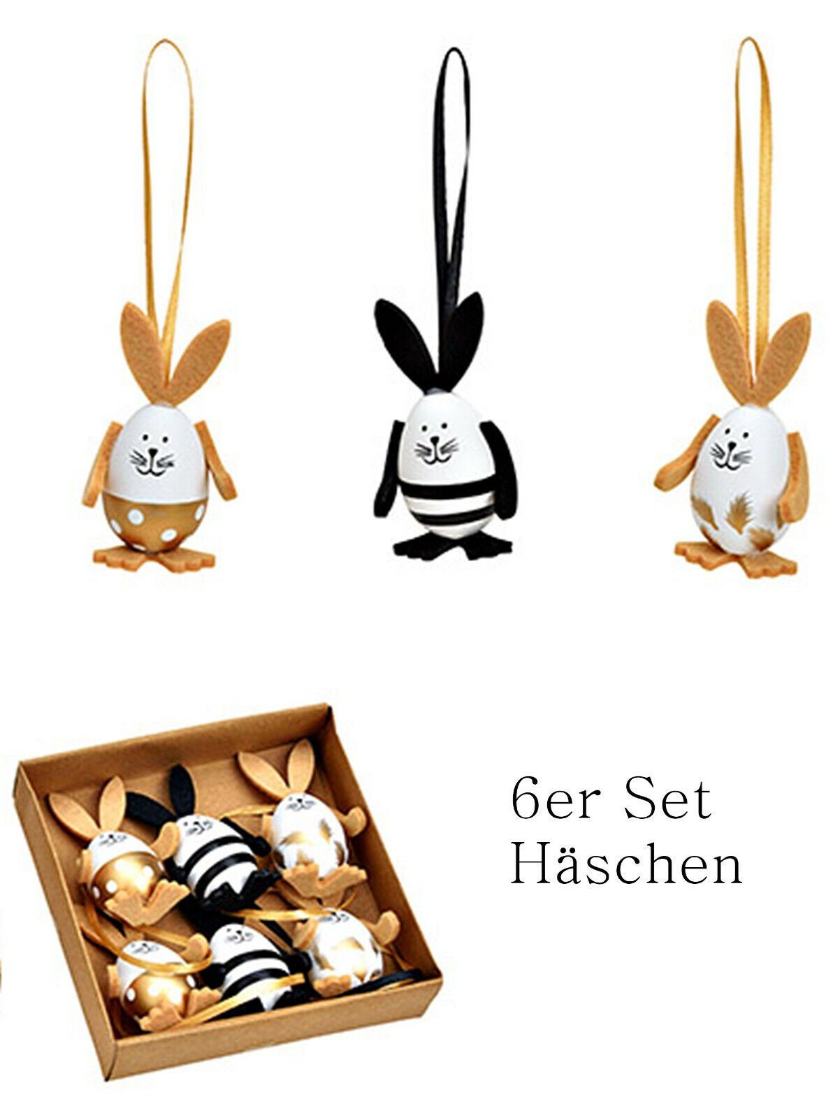 Taschen4life Osterhase stilvolle Osterhasen zum hängen, Osterdeko (Set, 6 Stück), Ostereier Häschen, Ostern