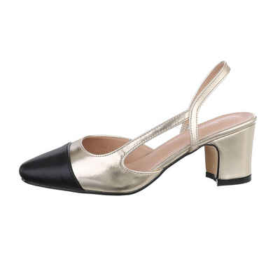 Ital-Design Damen Abendschuhe Elegant Туфлі на шнурівці (85878356) Blockabsatz Schnür- & Riemchenpumps in Gold