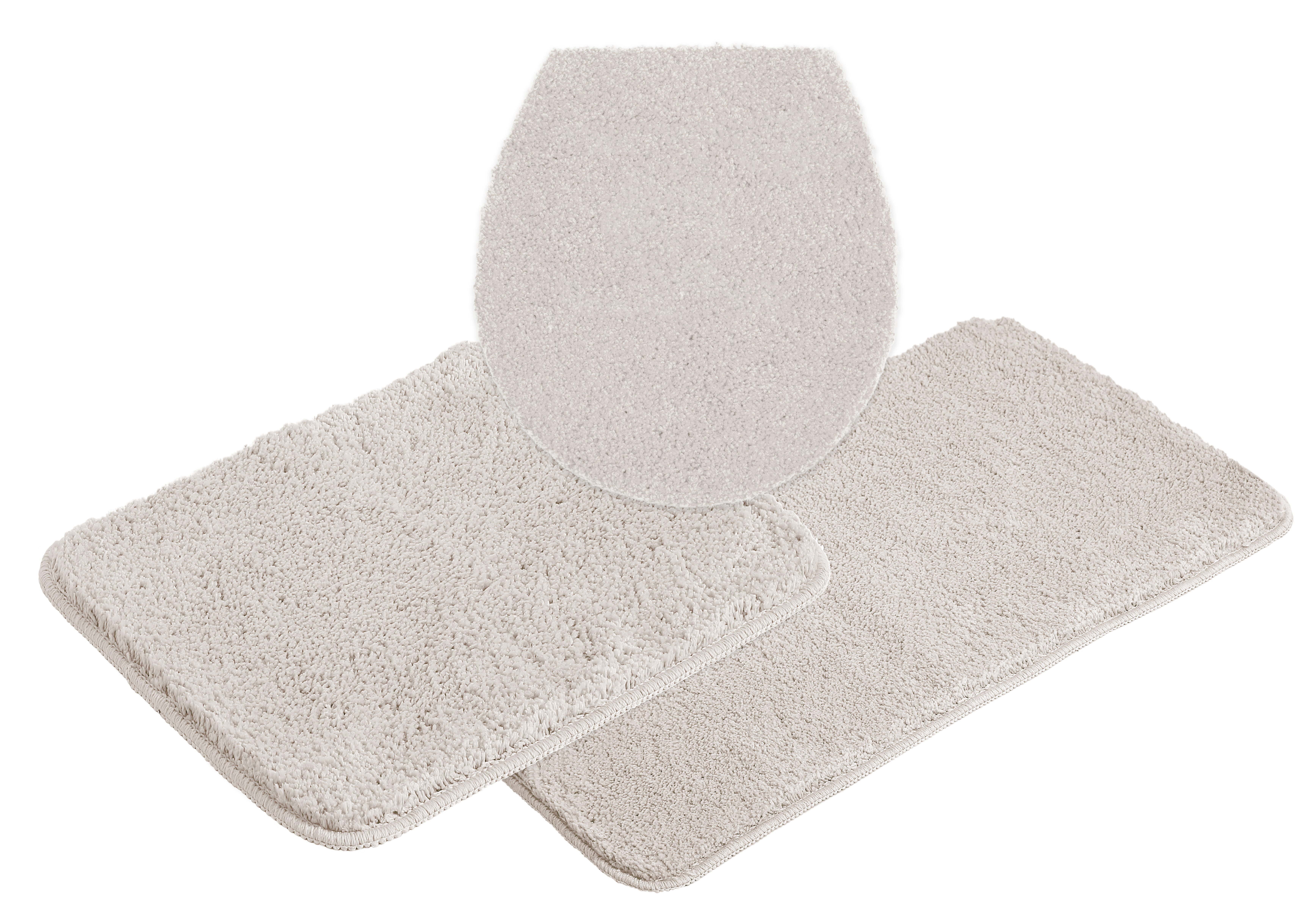 OTTO home Badematte Inga, Badezimmer Teppich, Badvorleger, Höhe 20 mm, rutschhemmend beschichtet, fußbodenheizungsgeeignet, schnell trocknend, strapazierfähig, Polyester, rechteckig, 3tlg Set Hänge WC, Badteppich, unifarben, weich, als halbrund und rechteckig erhältlich