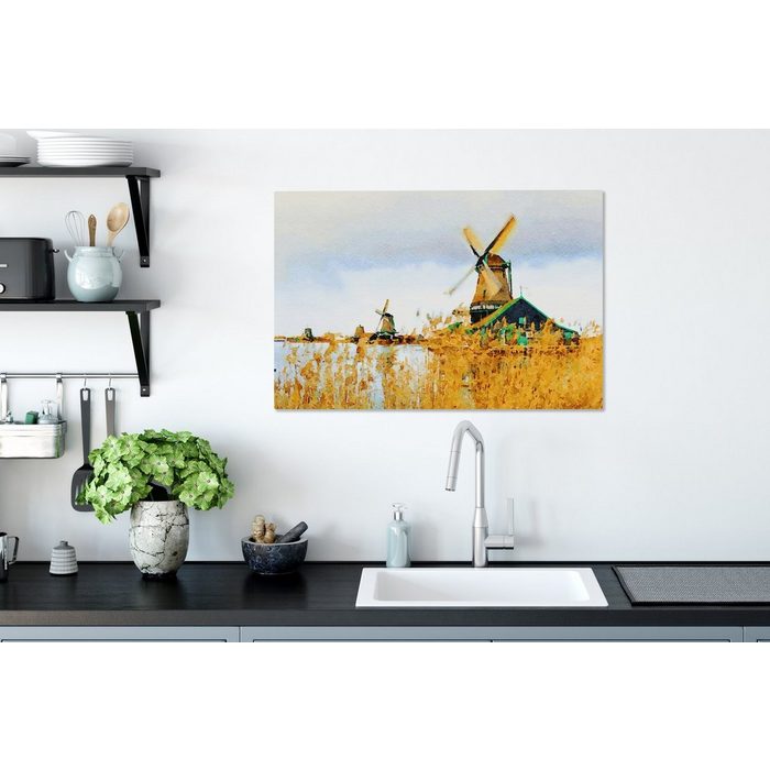OneMillionCanvasses® Leinwandbild Eine Illustration der Zaanse schans (1 St) Wandbild Leinwandbilder Aufhängefertig Wanddeko AV10418