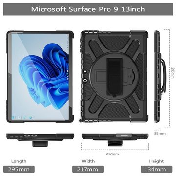 Wigento Tablet-Hülle Für MicroSoft Surface Pro 9 360 Grad Outdoor Schwarz Halteschlaufe
