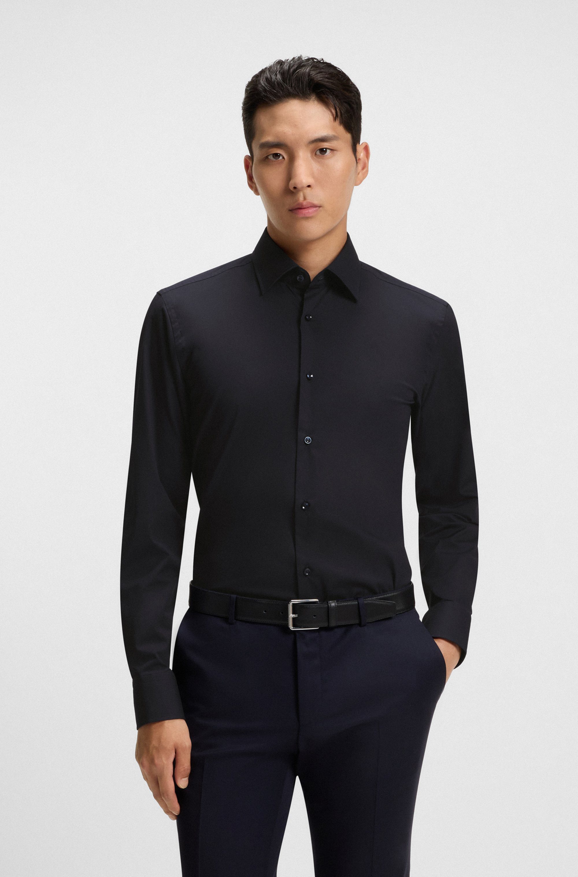 BOSS Businesshemd Hank Kentkragen, Slim-Fit, bügelleichte Qualität