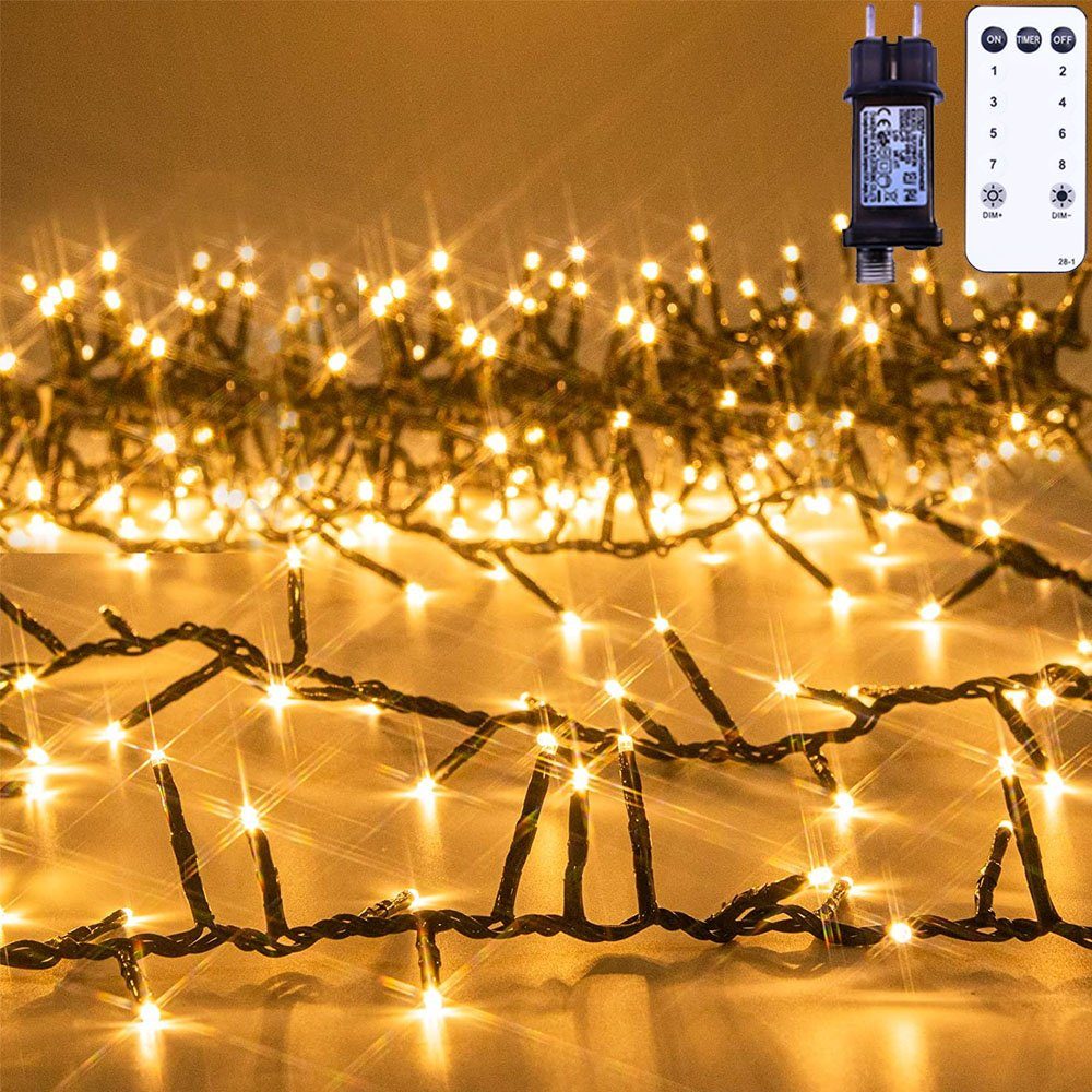 XERSEK Dekolicht 1000er LED Lichterkette Außen Warmweiß Büschel Cluster  Lichterkette, Warmweiß, 20m Outdoor Wasserdicht Büschellichterkette,  Weihnachtsbaumbeleuchtung