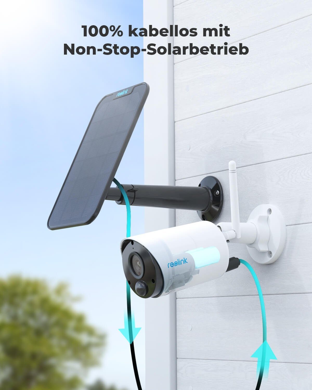 Reolink Überwachungskamera Argus Eco+Solarpanel 3MP Akku- oder solarbetriebene WLAN IP (Außenbereich, Personen-/Autoerkennung, IR-Nachtsicht)