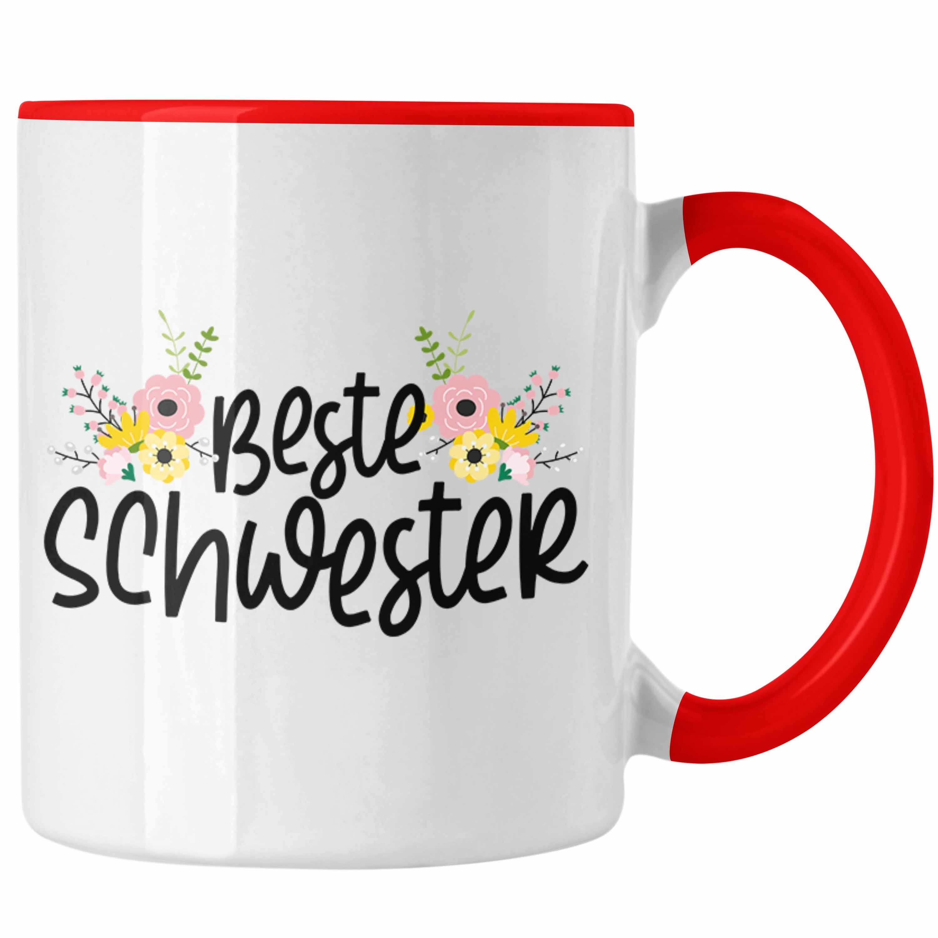 Trendation Tasse Trendation - Beste Schwester Tasse Geschenk Schwesterherz Lustiger Spruch Geburtstag Schwester Rot