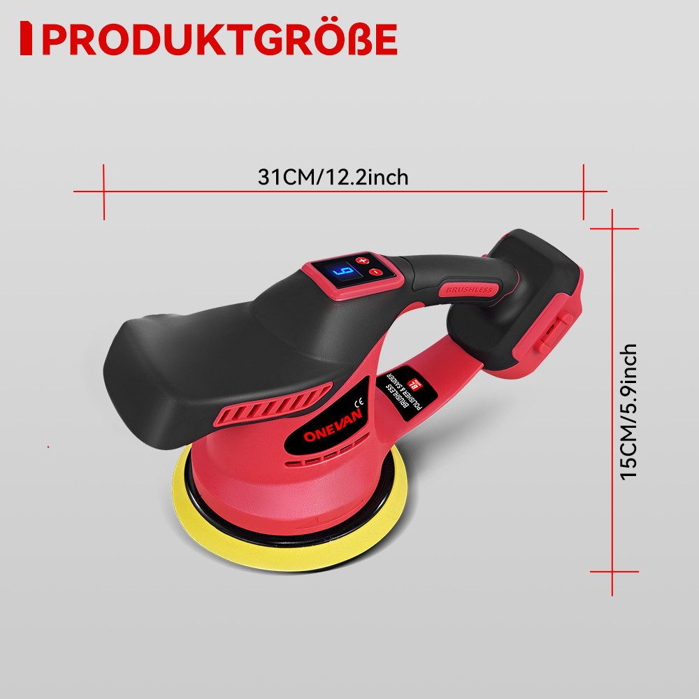 ONEVAN Cordless Polisher Set 150mm Car Polishing Kit 5800 RPM Polisher, 2500 min. RPM, 8500 max. RPM, with 2 Batteries for Car, Metal, Furniture, Car Care