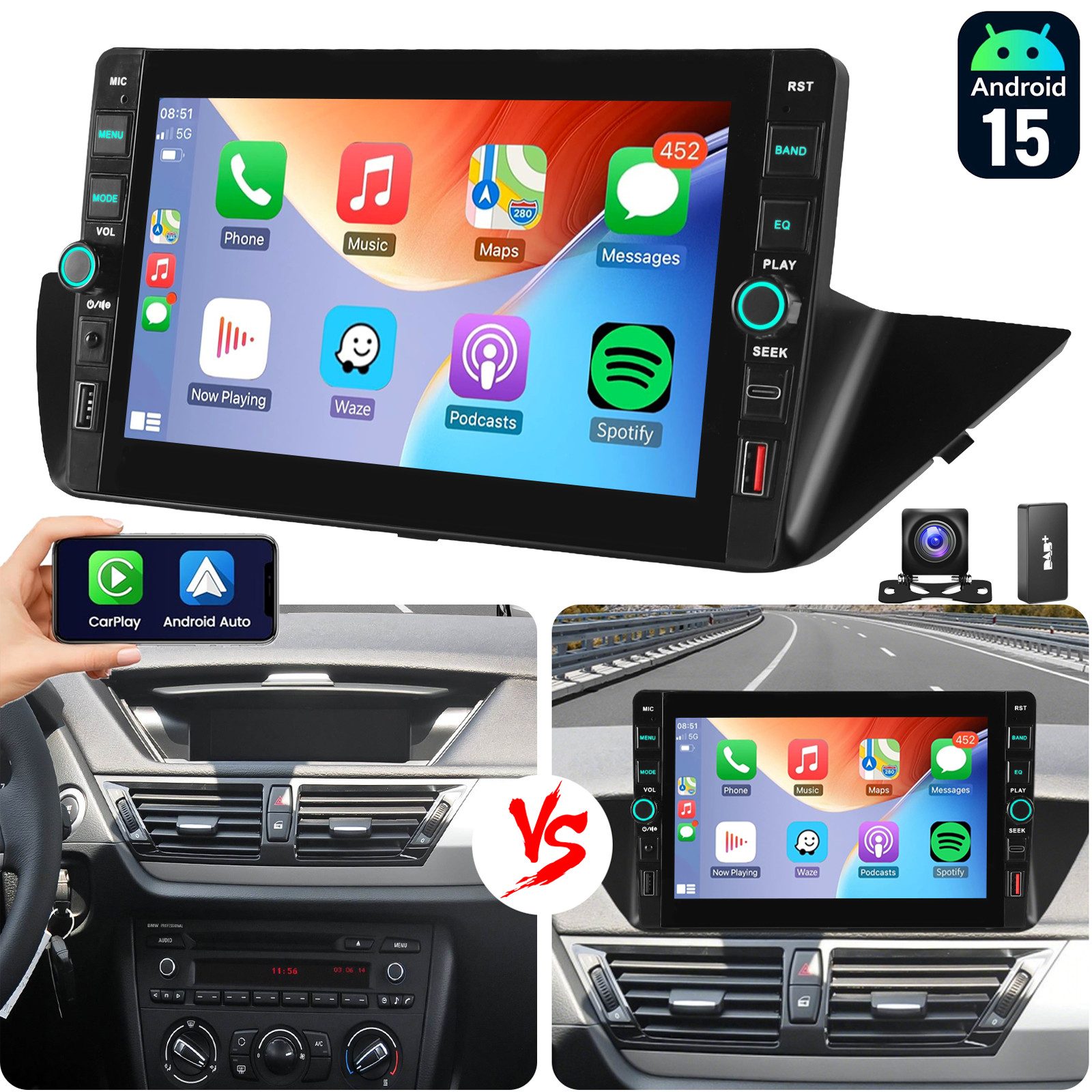 ESSGOO Für BMW X1 E84 2010-2016 Android15 Autoradio Carplay GPS Navi WIFI BT Autoradio (RDS, 4+64GB(optional), Digitalradio (DAB), FM, Carplay Android Auto Bluetooth EQ USB GPS Navi WIFI Touchscreen)