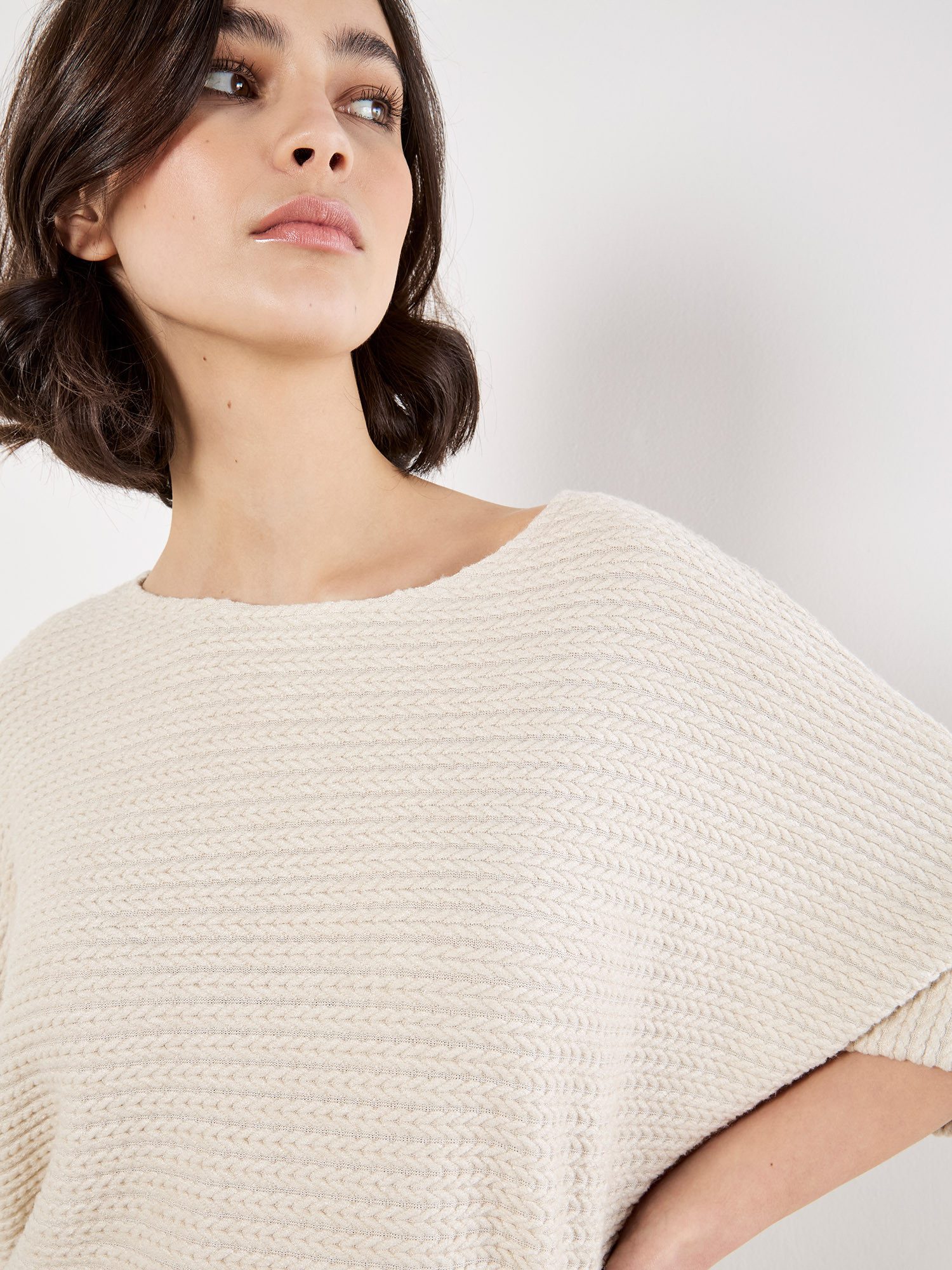 Apricot Fledermausshirt Oversized Top mit Zopfmuster