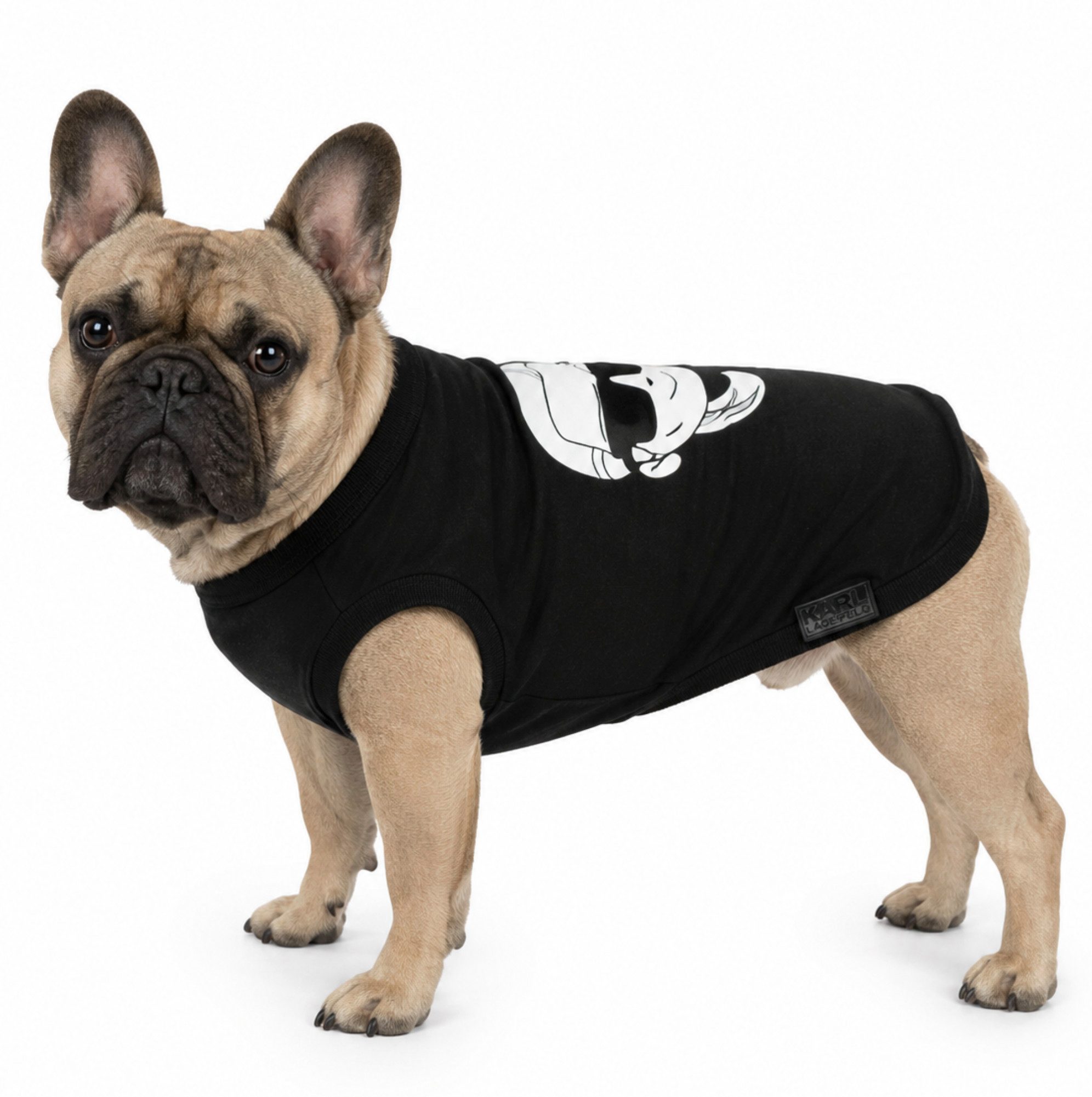 KARL LAGERFELD Hundeshirt Haustiere Hunde Katze Hund T-Shirt MIt Karl motiv, Ikonische Sonnenbrille und charakteristischer Zopf