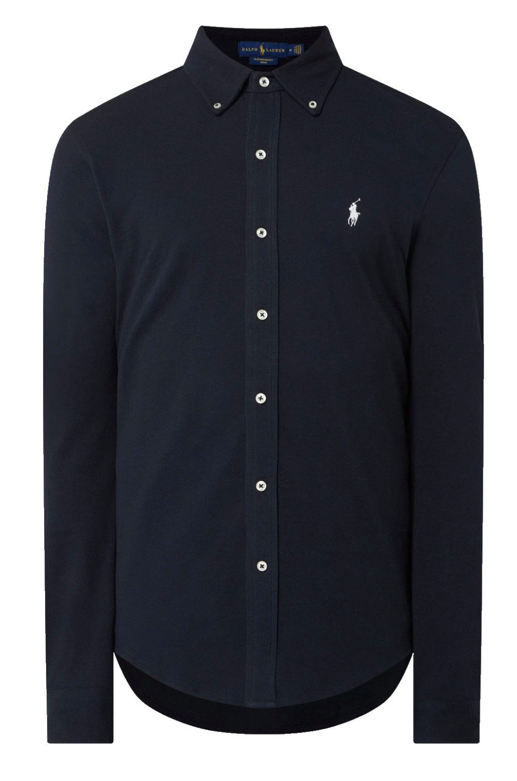 Polo Ralph Lauren Langarmhemd Herren Featherweight Mesh Piqué Custom Slim Fit Shirt Hemd Atmungsaktive Mesh-Struktur, klassisches Brustlogo
