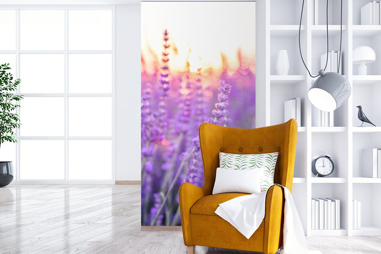 MuchoWow Fototapete Lavendel - Schlafzimmer - für Blumen, Nahaufnahme Wohnzimmer bedruckt, Matt, Vliestapete St), (2 - Lila Fototapete Küche