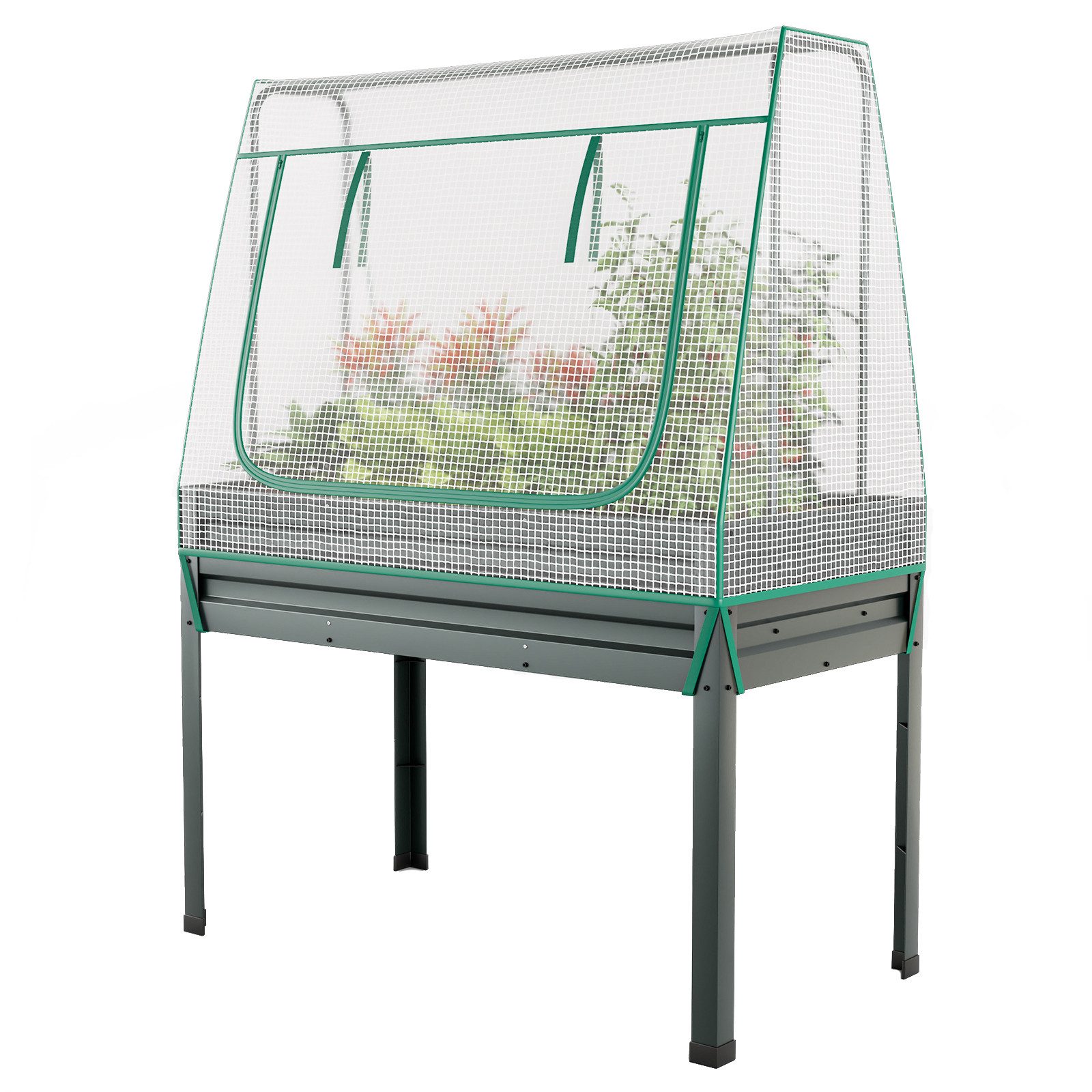 COSTWAY Hochbeet (1 St), mit Abdeckung & Spalier, Gewächshaus mit Rolltür, 115x60x150 cm grau | Rabatt: 45%