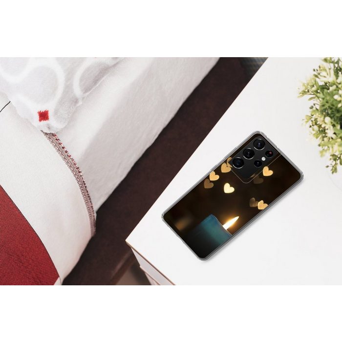 MuchoWow Handyhülle Kerze - Licht - Herz - Abstrakt Phone Case Handyhülle Samsung Galaxy S21 Ultra Silikon Schutzhülle CB11556