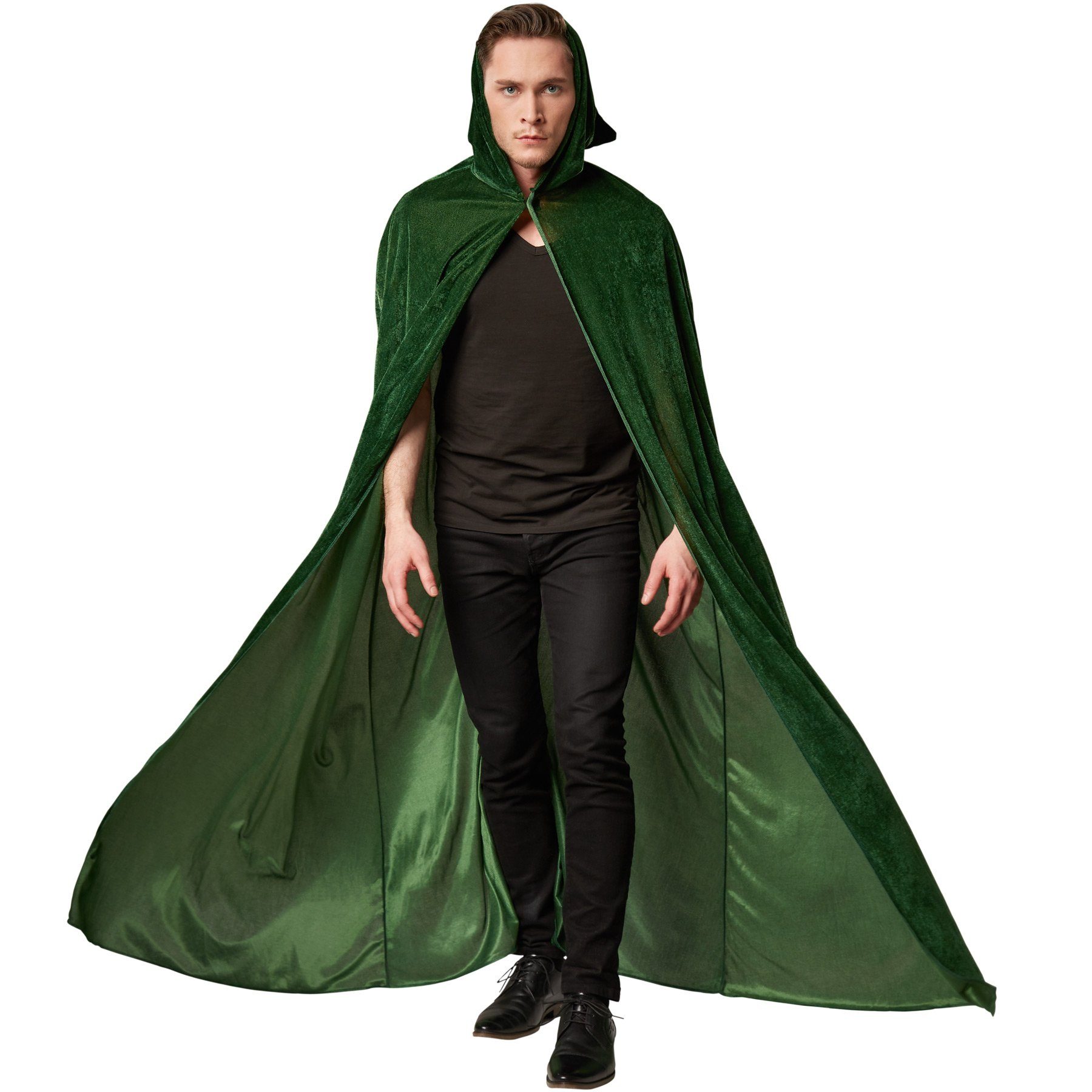dressforfun Umhang Vampir-Cape, auch Draculaüberwurf, in grün, Elegante Erscheinung, Feiner edel schimmernder Stoff, Ärmelloser Umhang mit Klettverschl.