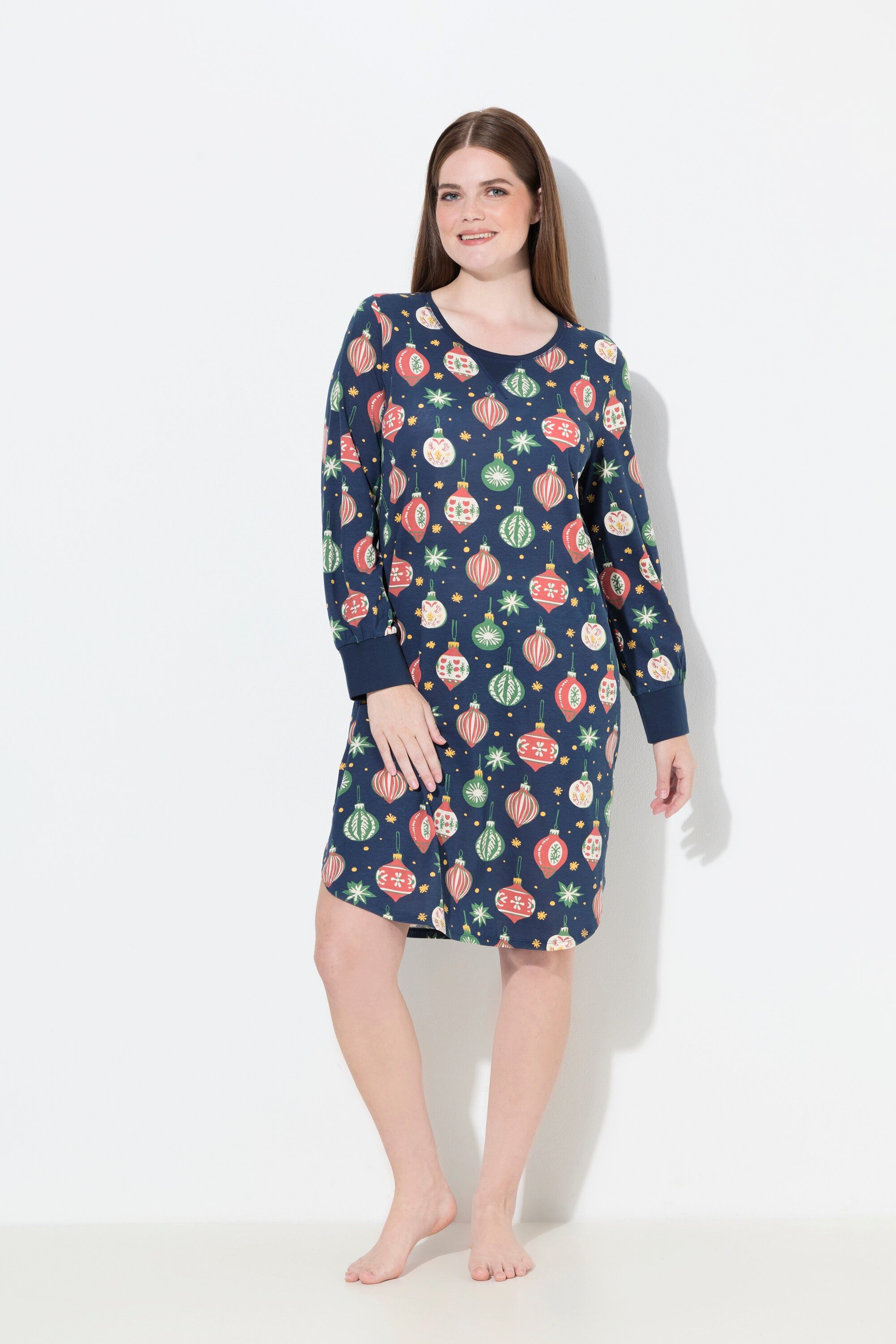 Ulla Popken Nachthemd Nachthemd Baumschmuck Rundhals Langarm günstig online kaufen