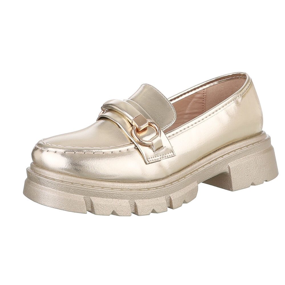 Ital-Design Moderne Damen Loafer mit Schnalle und robuster Sohle Slipper (89542413) Blockabsatz Mokassins in Gold