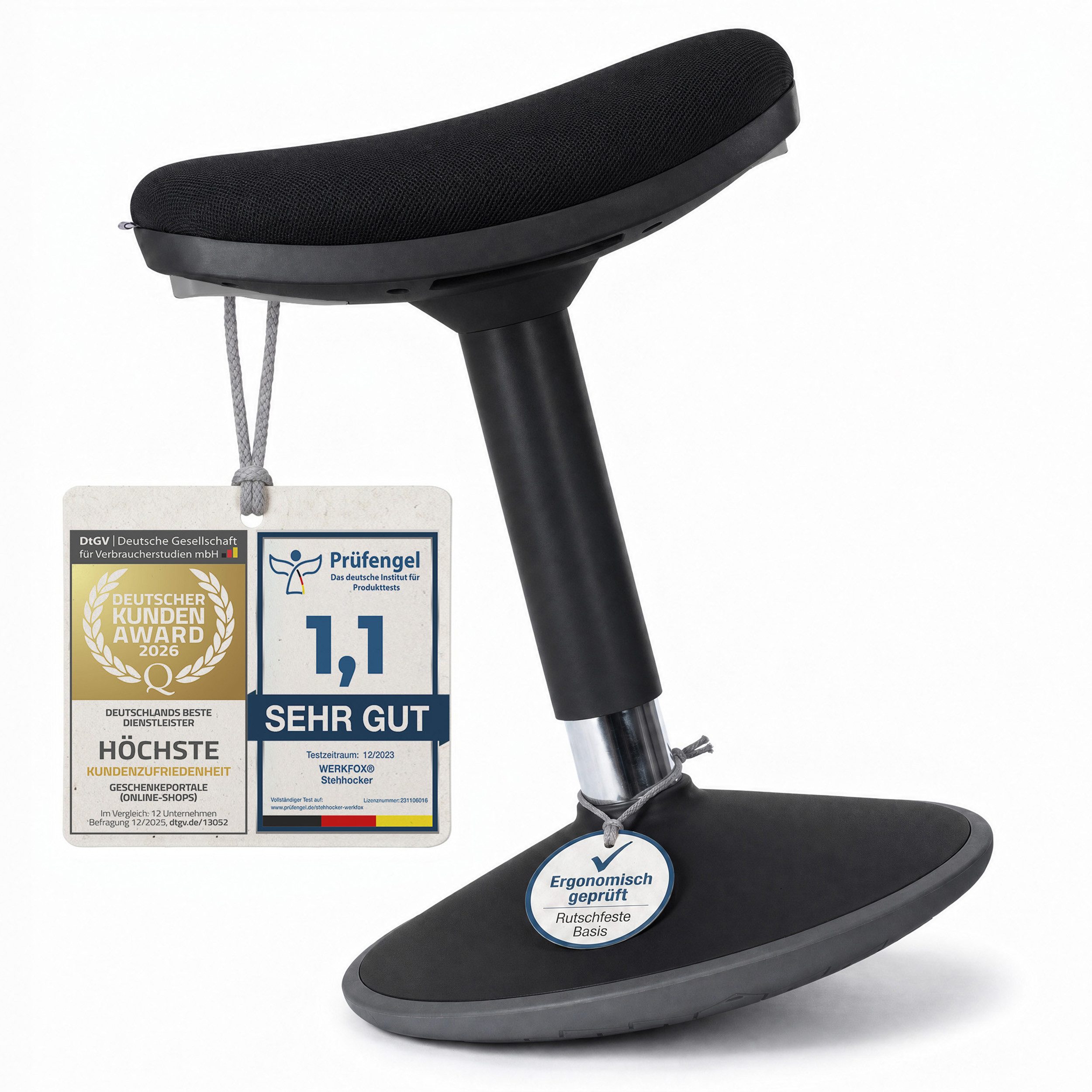 Werkfox Hocker Ergonomischer Schwinghocker höhenverstellbar für aktives Sitzen, Rutschfester Stehstuhl für Büro & Homeoffice