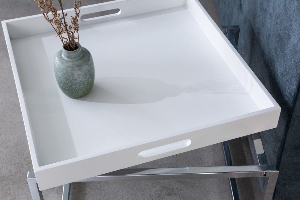 riess-ambiente Beistelltisch ELEMENTS 50cm · weiß Wohnzimmer (Set, Modern 2-St), weiß weiß abnehmbares Metall | Tablett / · silber Design ·